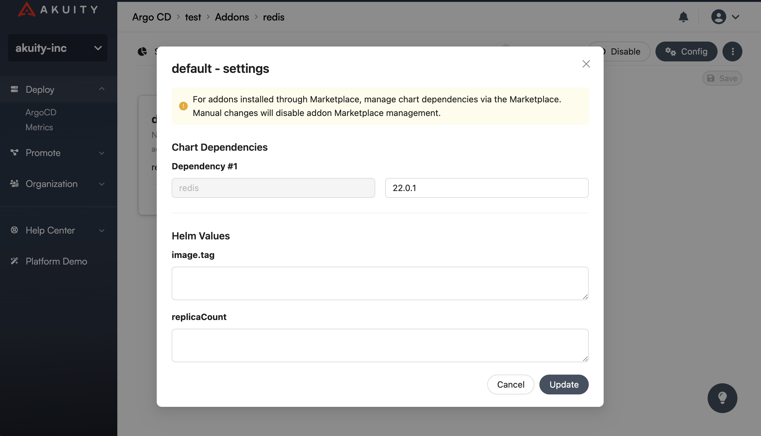 Helm Addon Settings