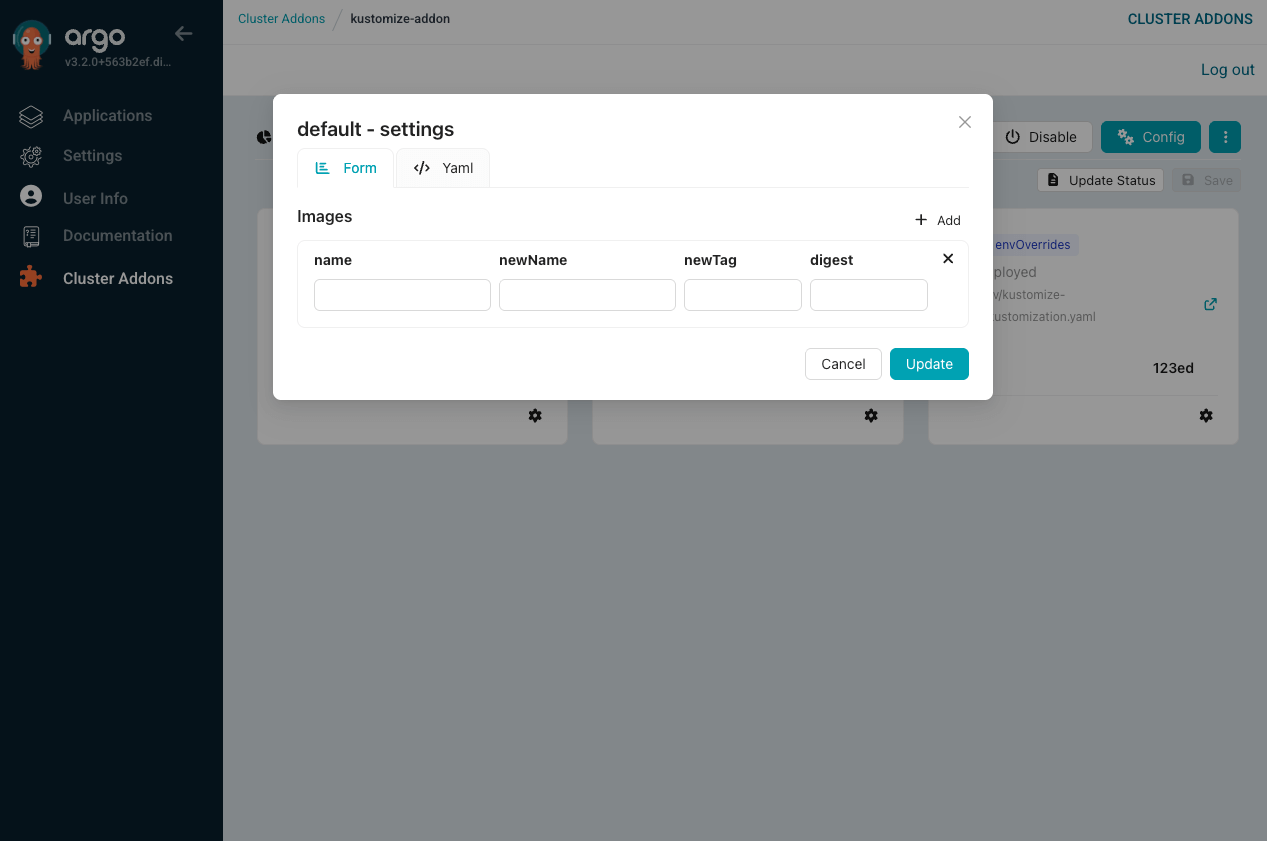 Kustomize Addon Settings