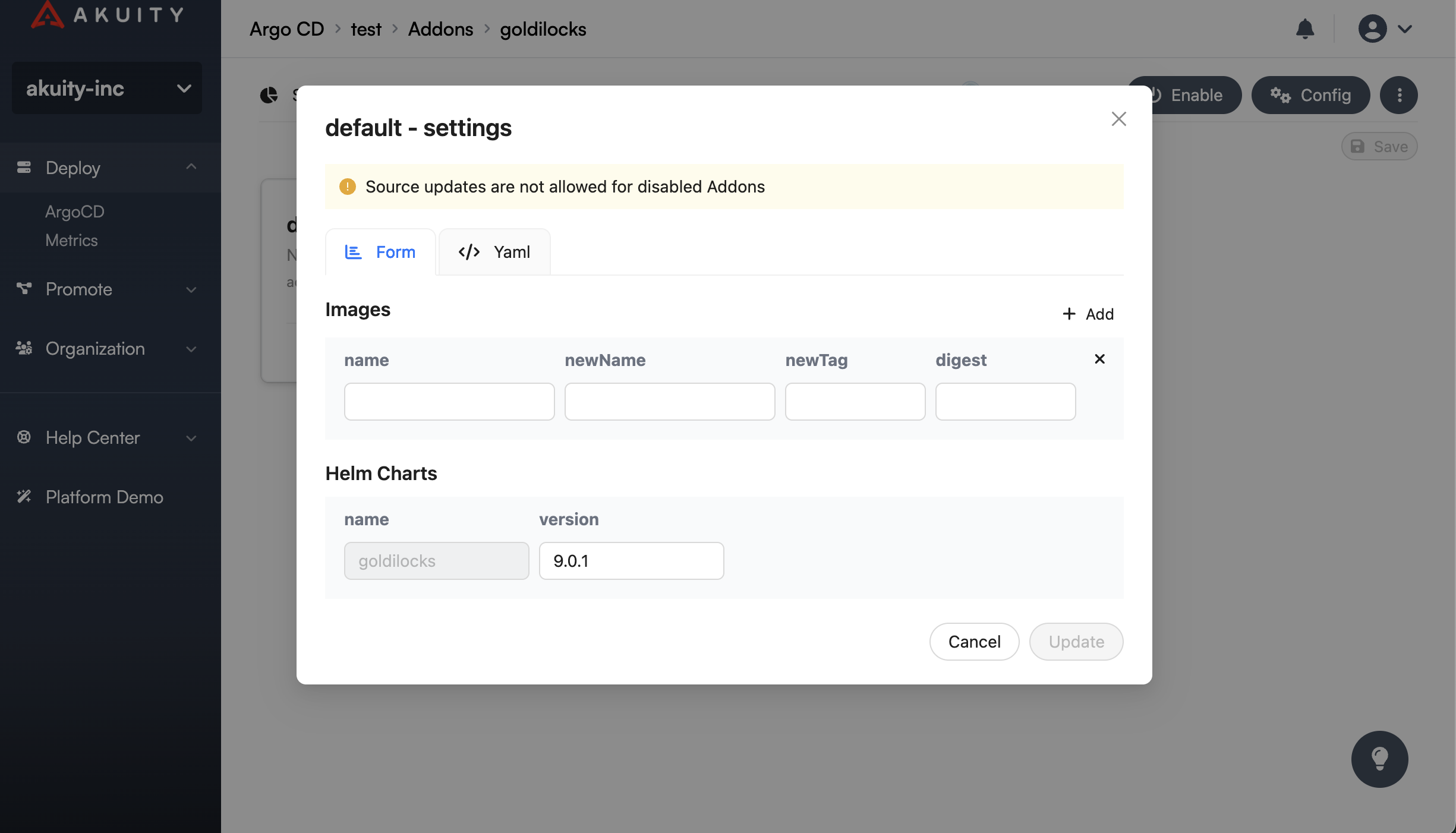 Kustomize Addon Settings