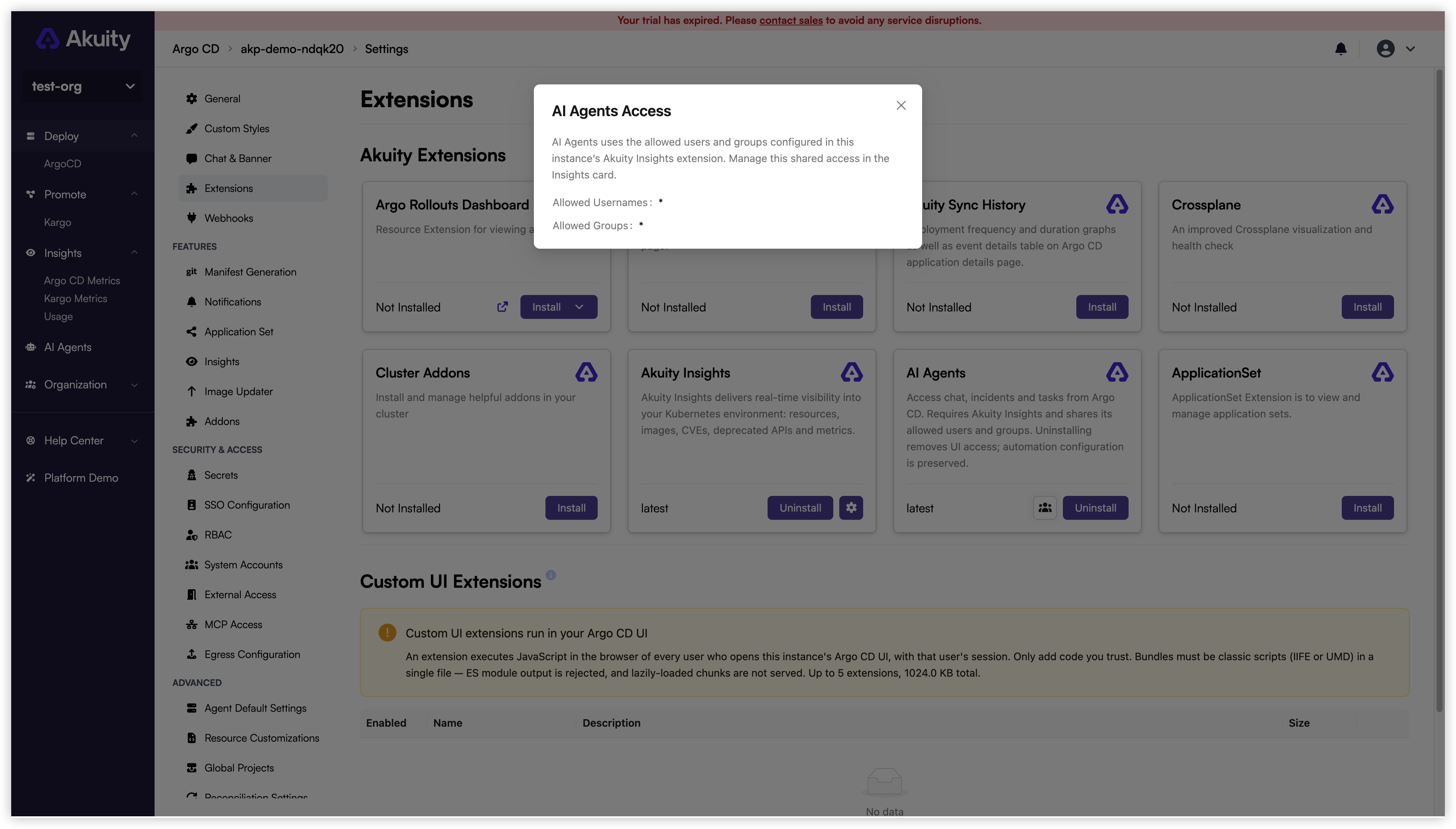 AI Agents inherits Insights access permissions in Argo CD