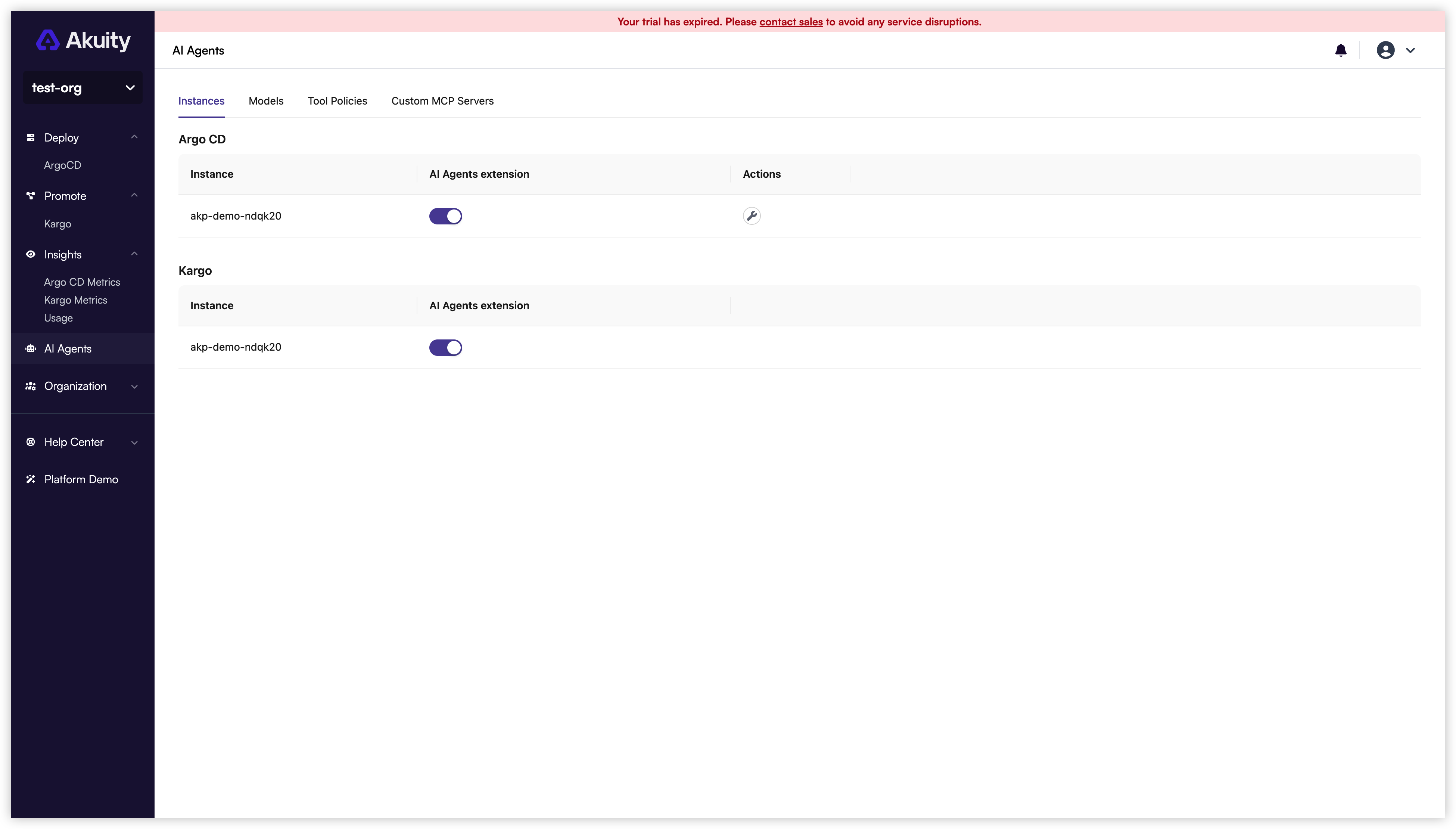 AI Agents extension status for Argo CD and Kargo instances