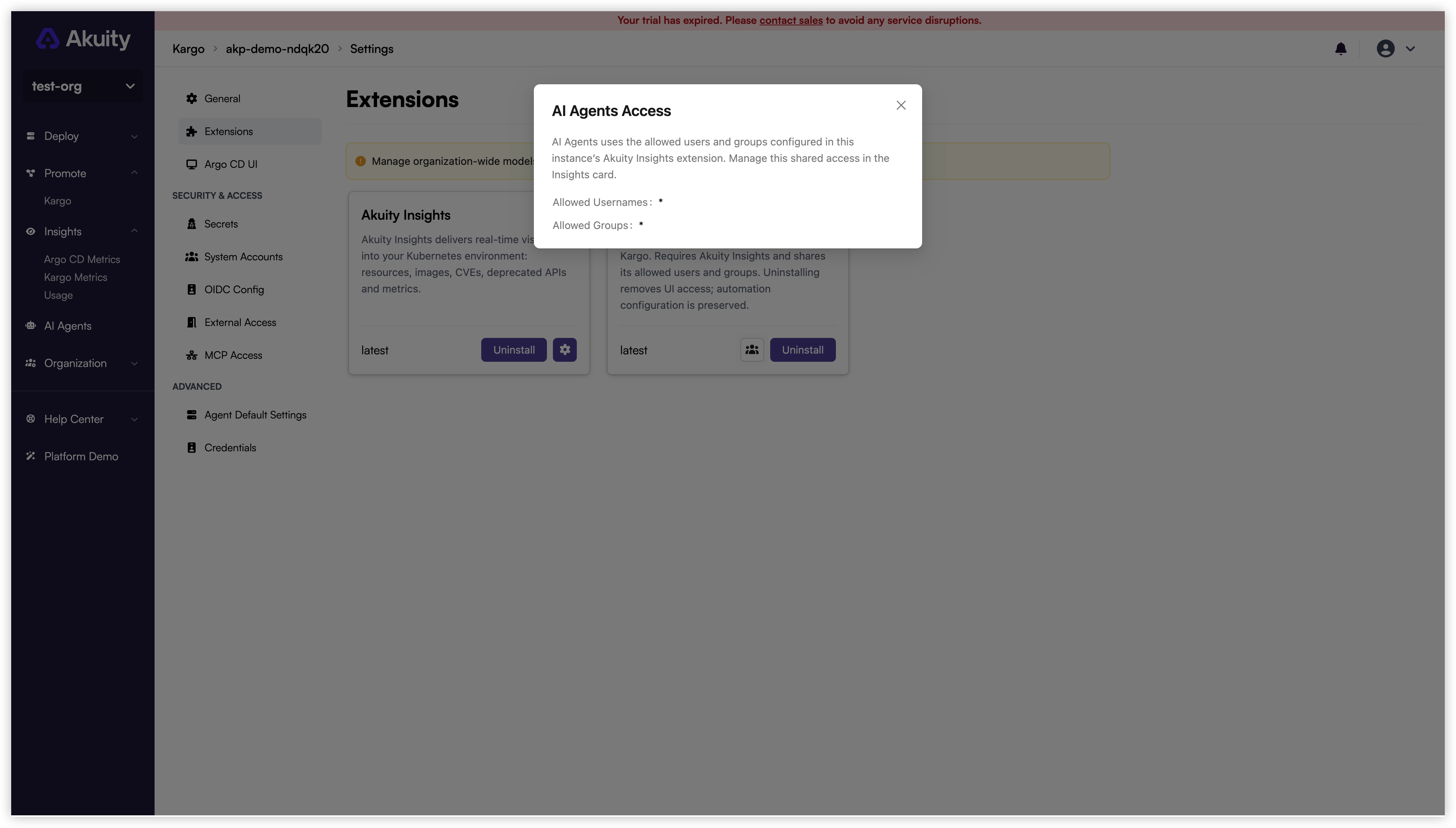 AI Agents inherits Insights access permissions in Kargo