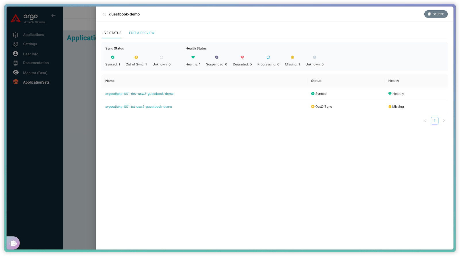 View ApplicationSet Status