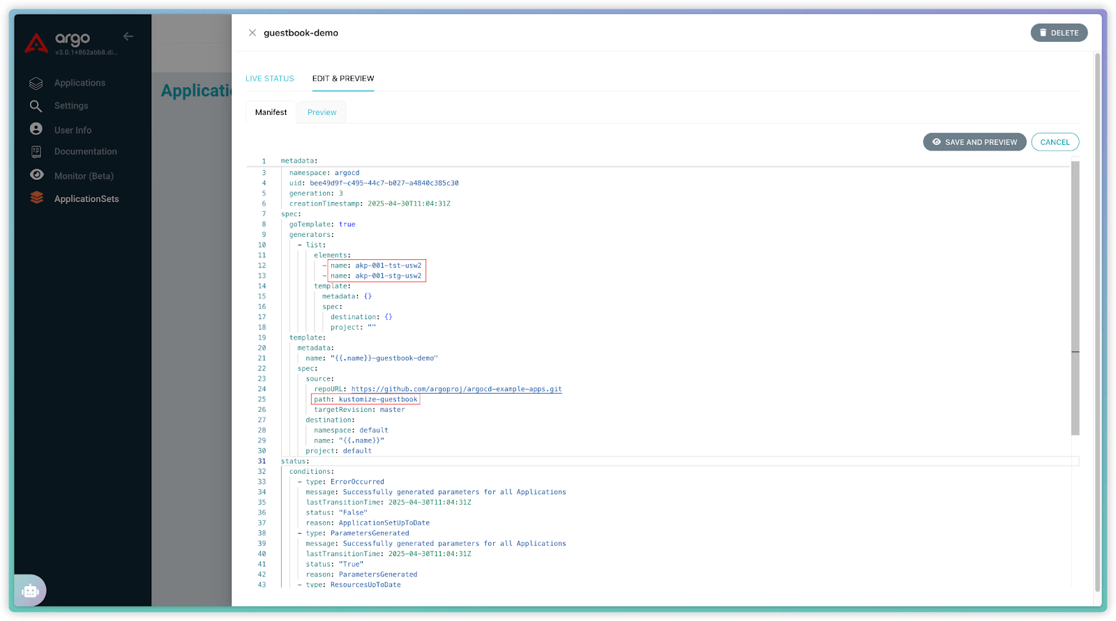 Modify ApplicationSet