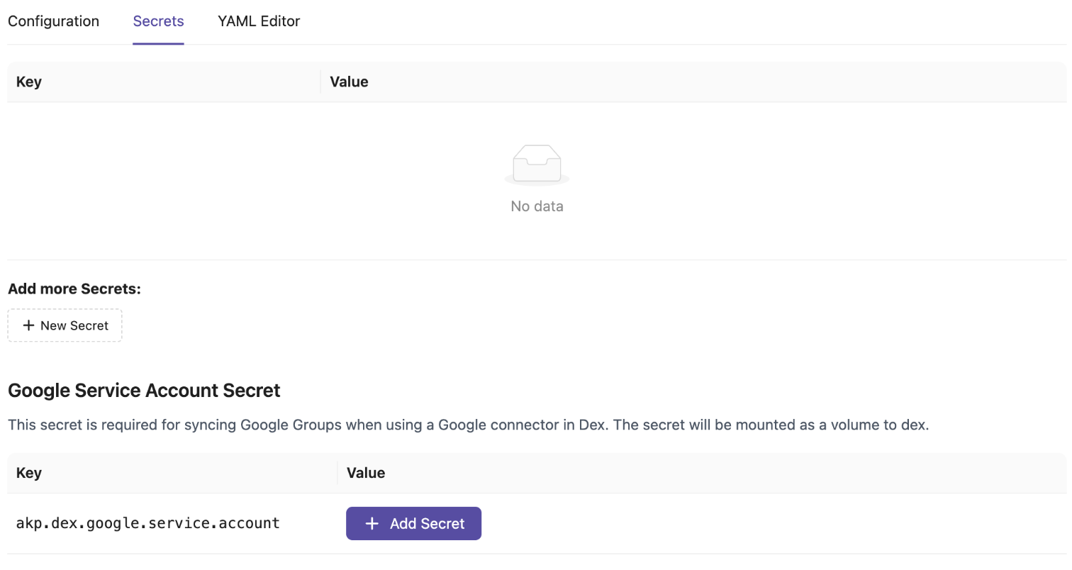 Google Service Account Secret in the Argo CD SSO Secrets tab