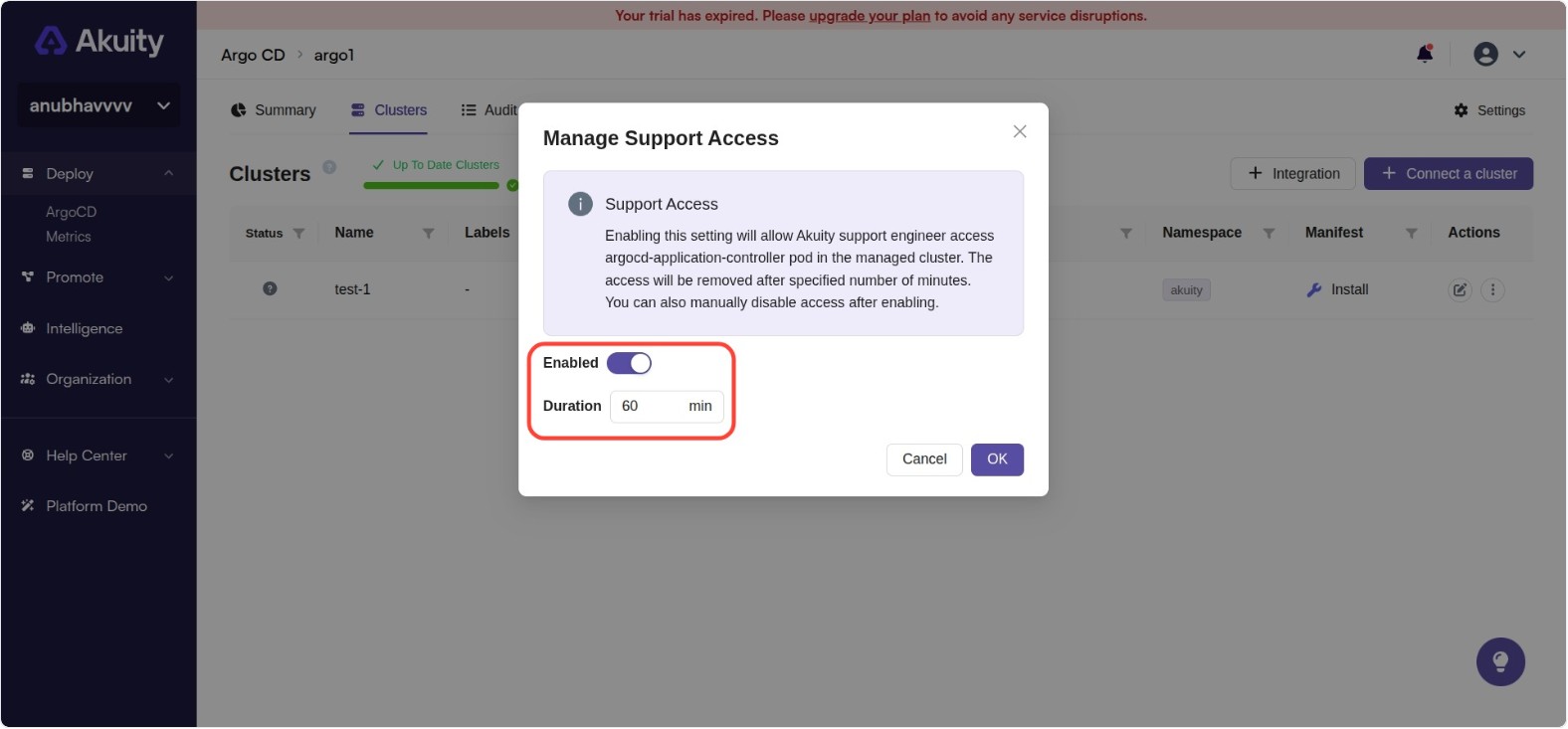 Support Access Modal