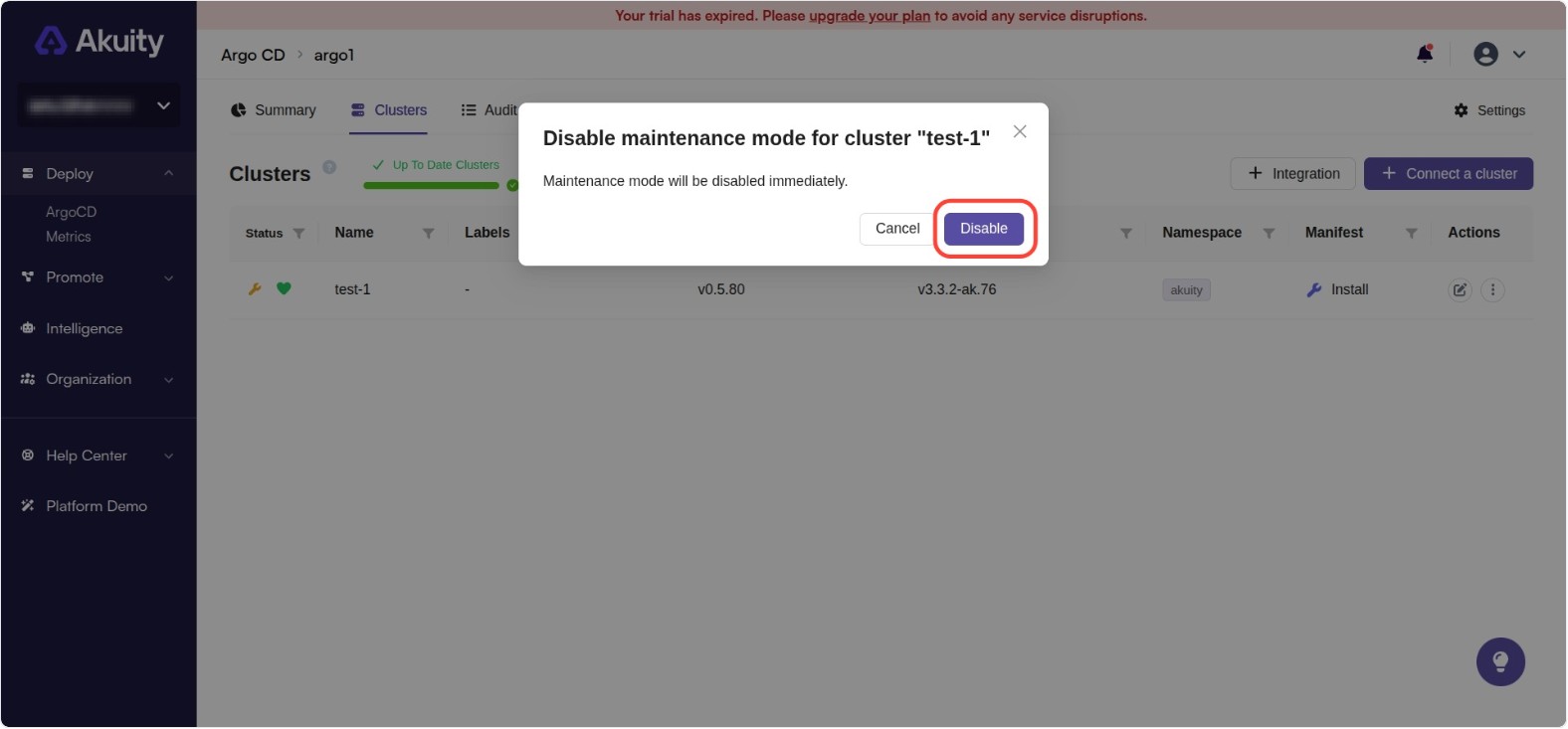 Disable Maintenance Mode Modal