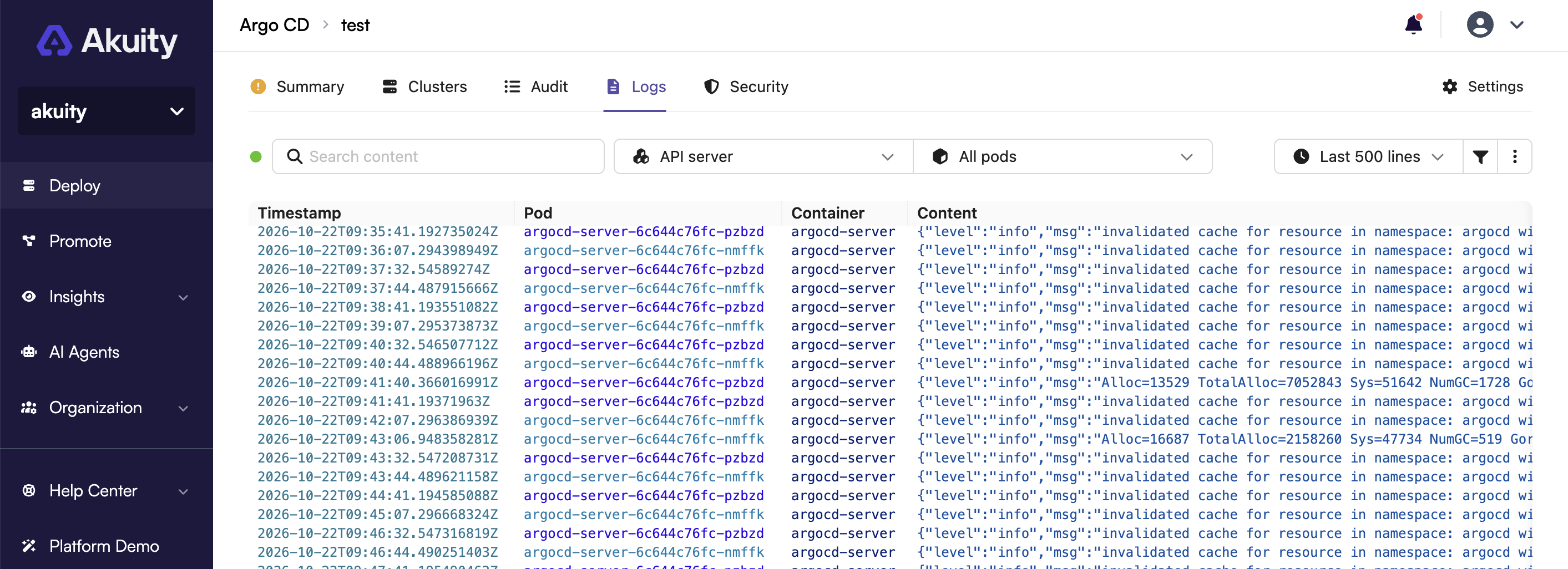 Component logs of an instance