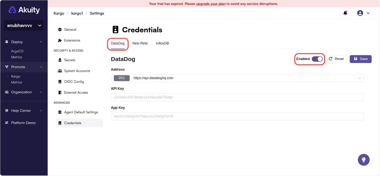 Credentials Settings