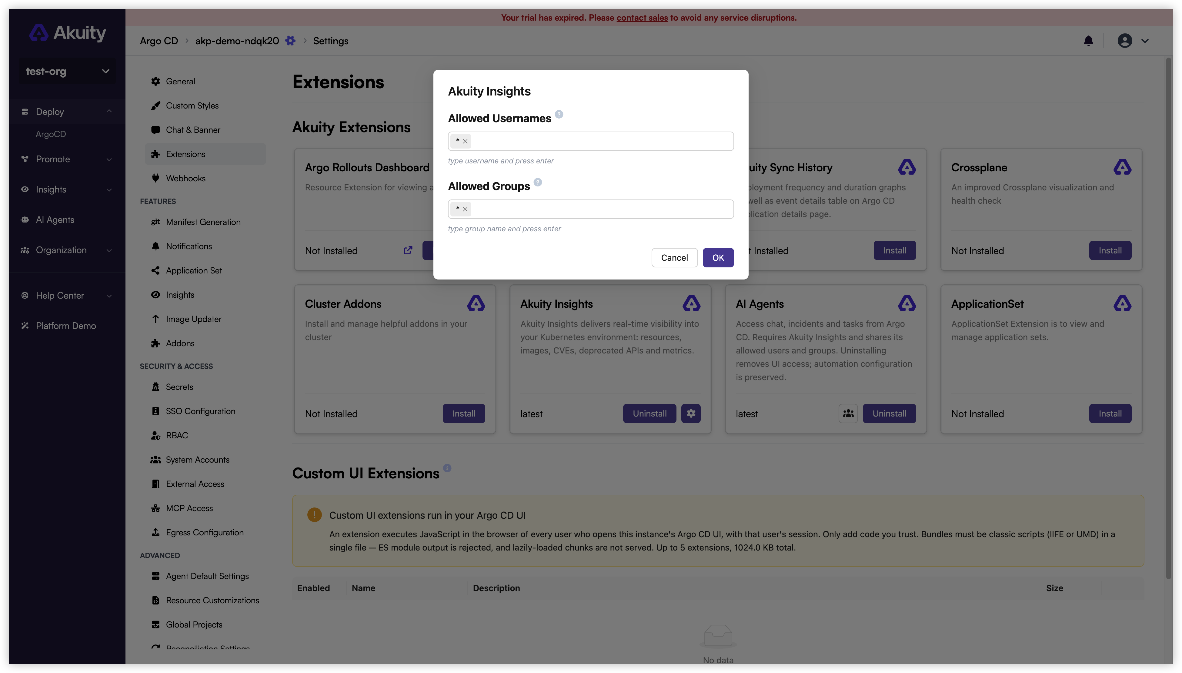 Configure the shared Insights and AI Agents allowlist