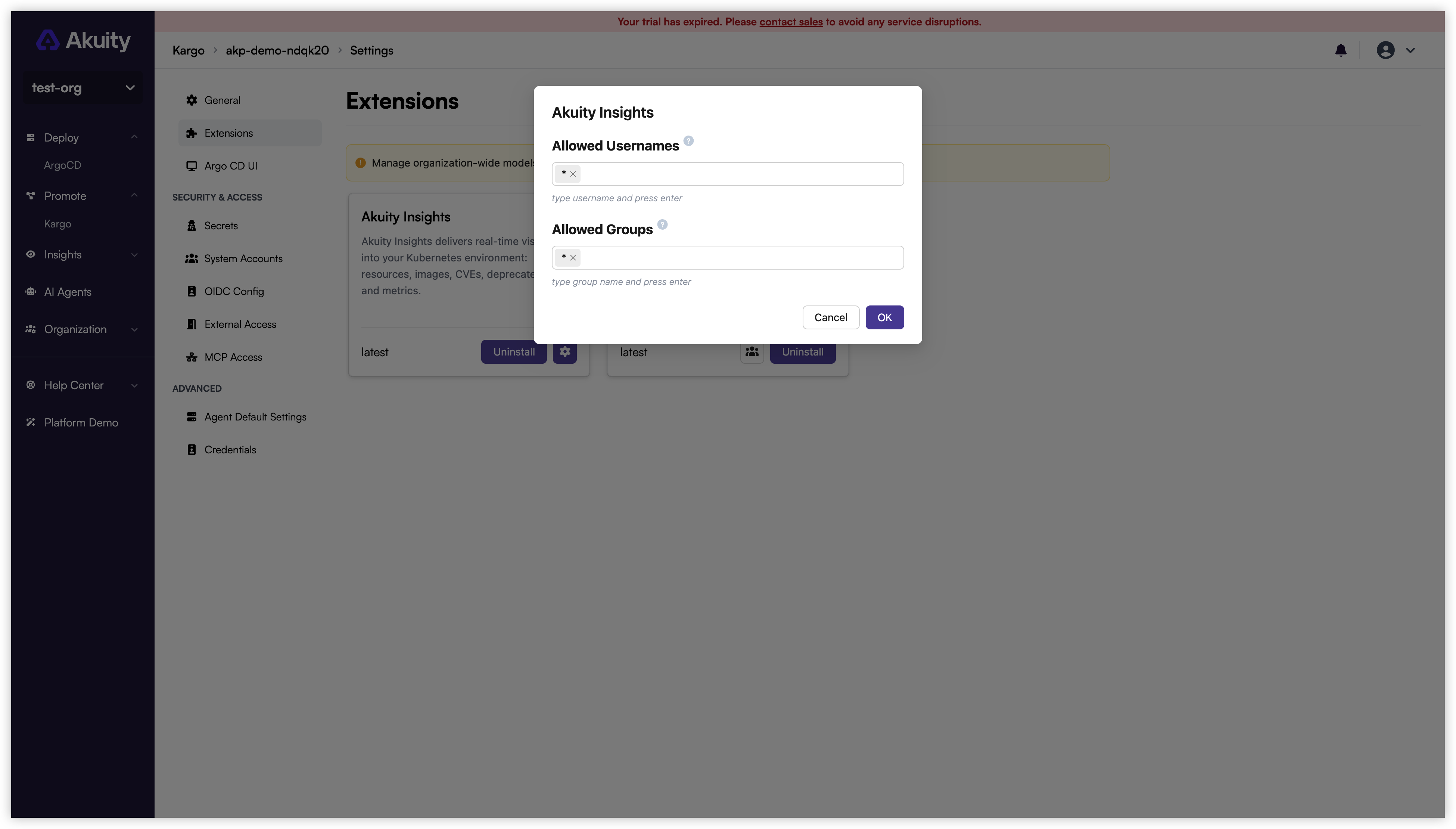 Configure the shared Kargo Insights and AI Agents allowlist