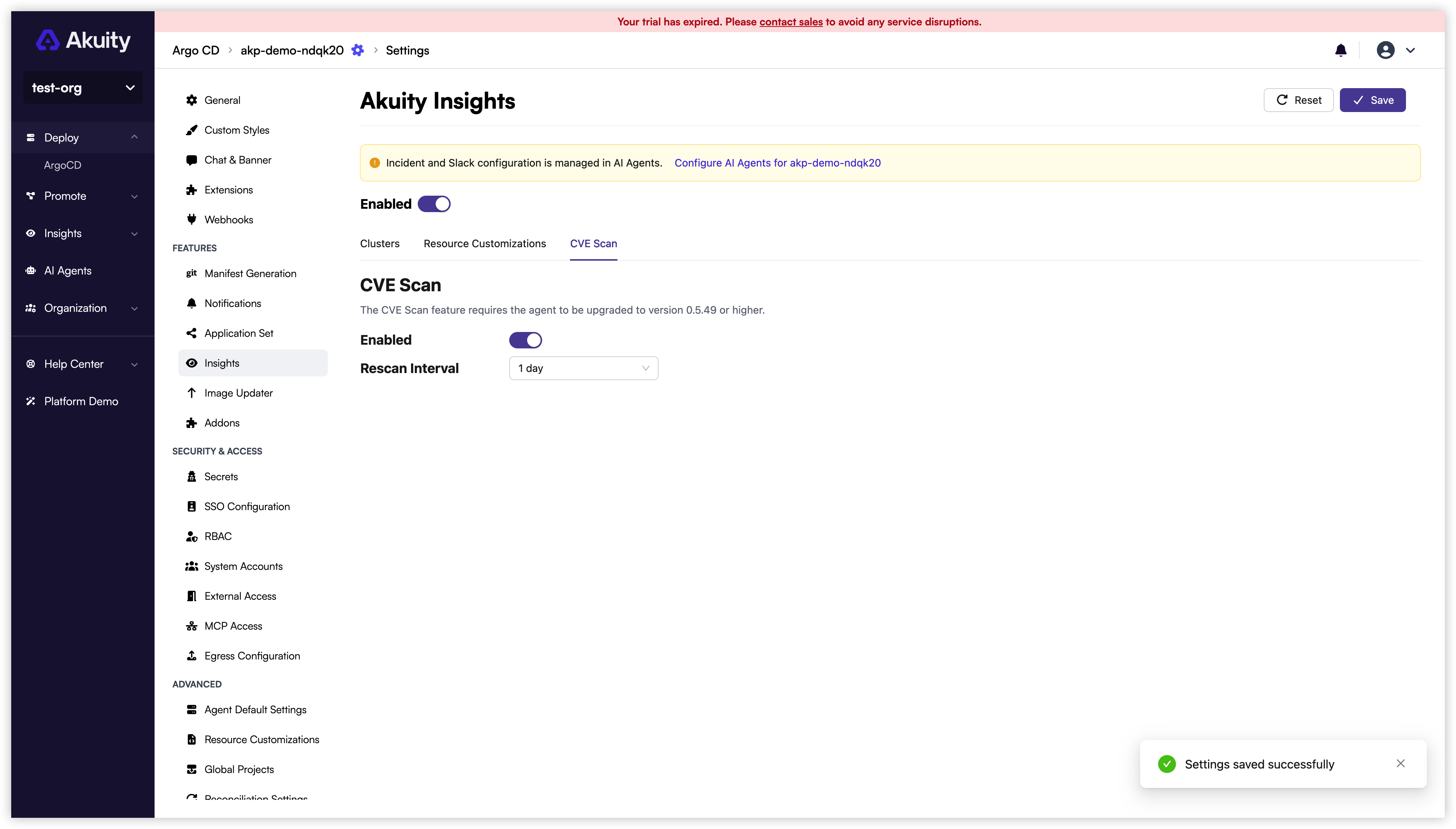 CVE Scan settings