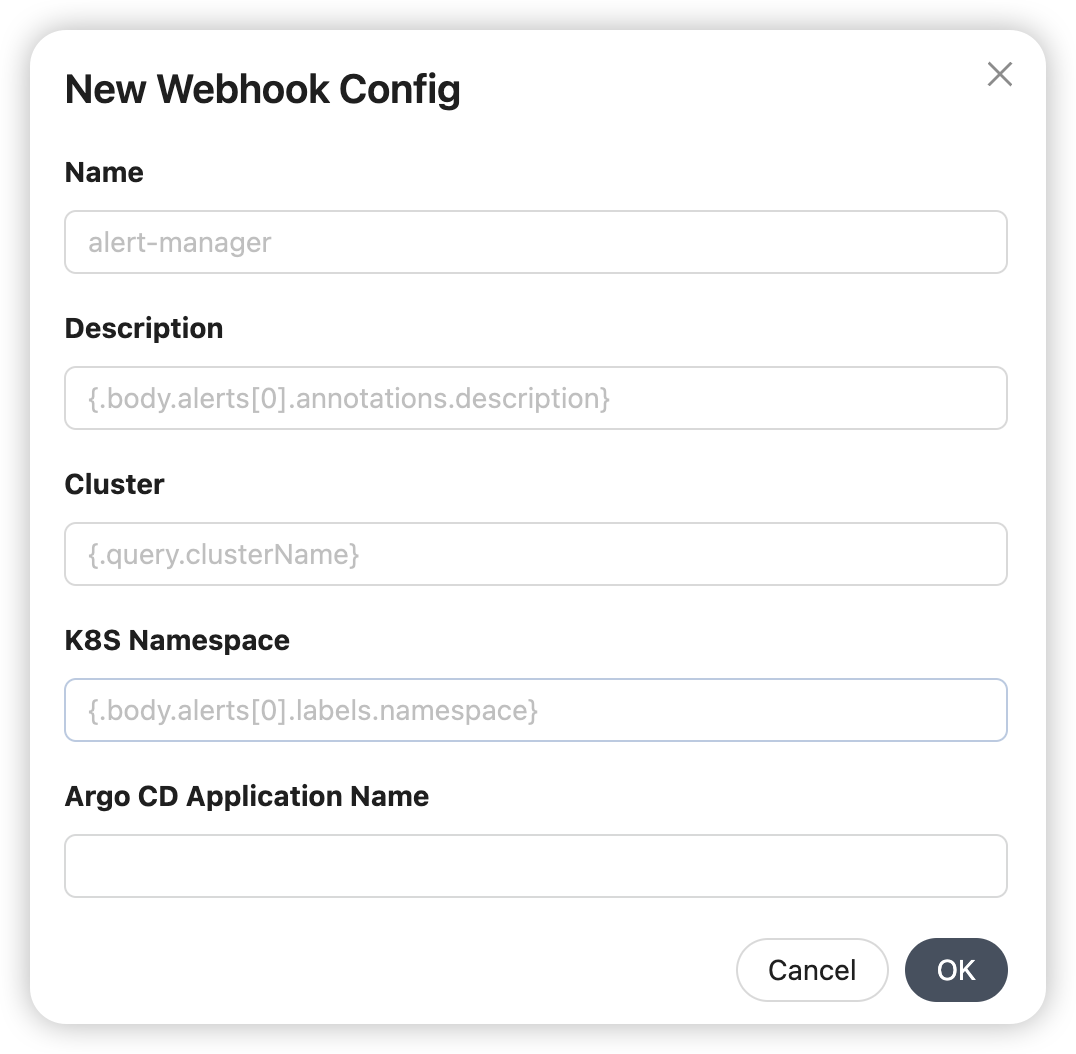 Webhook config