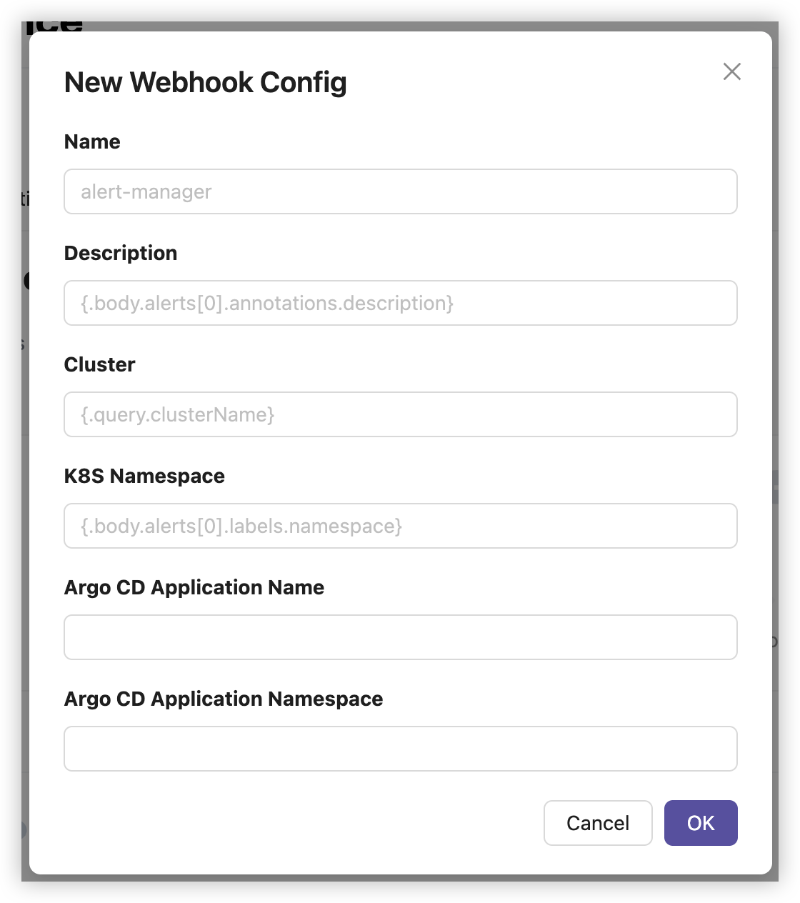 Webhook config