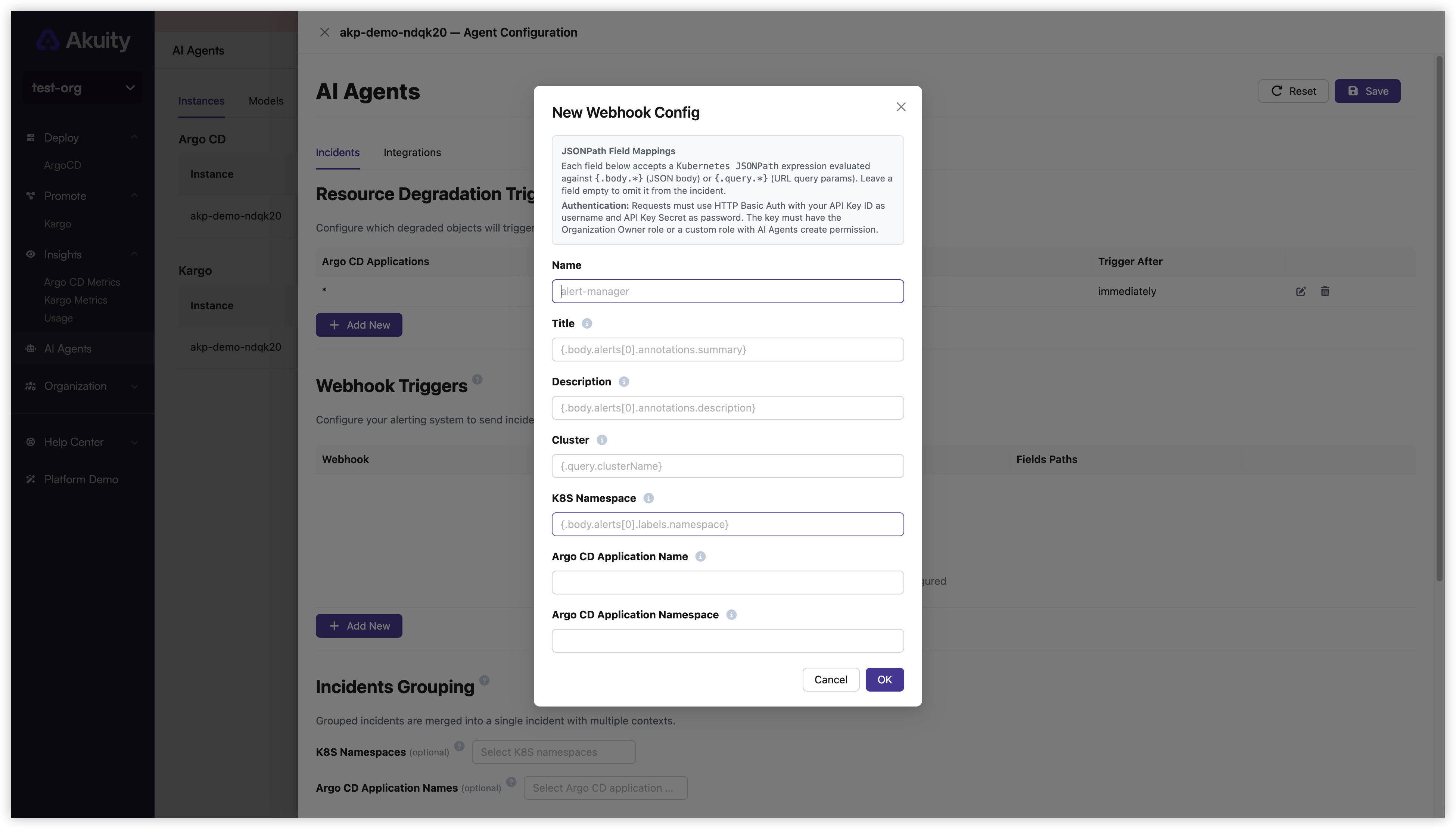Webhook config