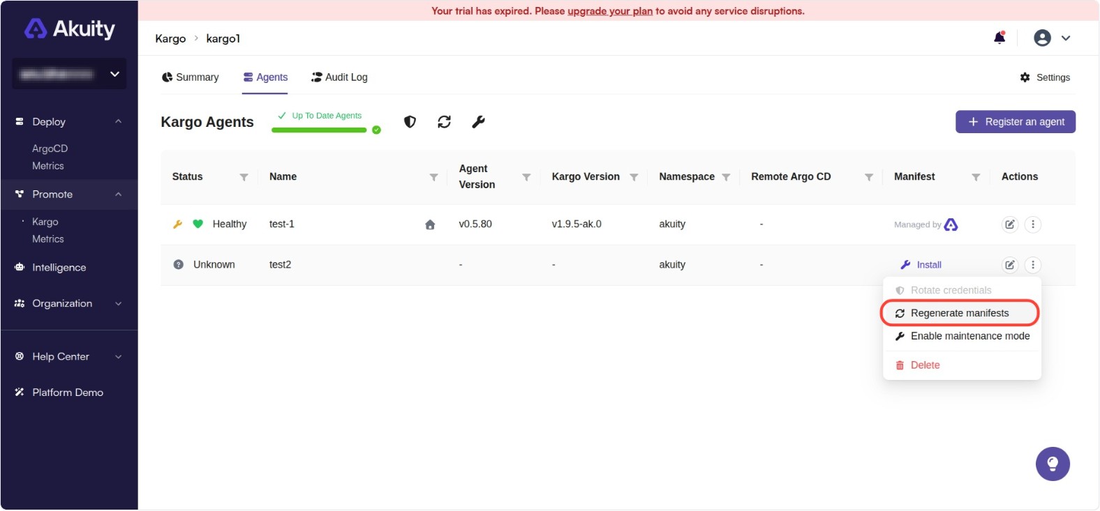 Regenerate Manifests Modal