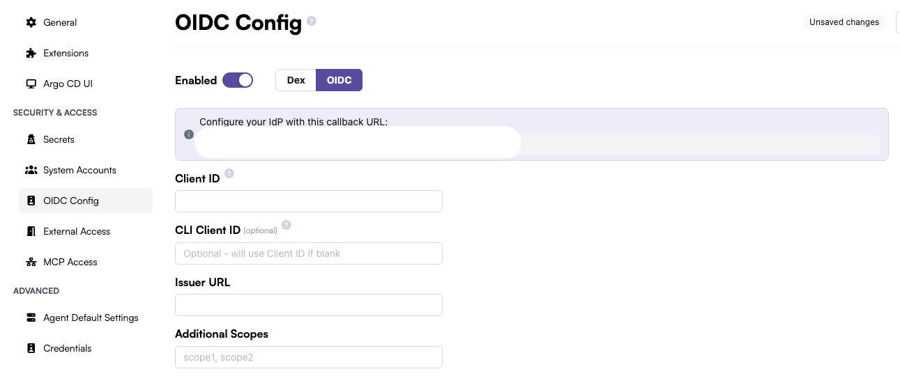Kargo OIDC Config in OIDC mode, showing the /login callback URL