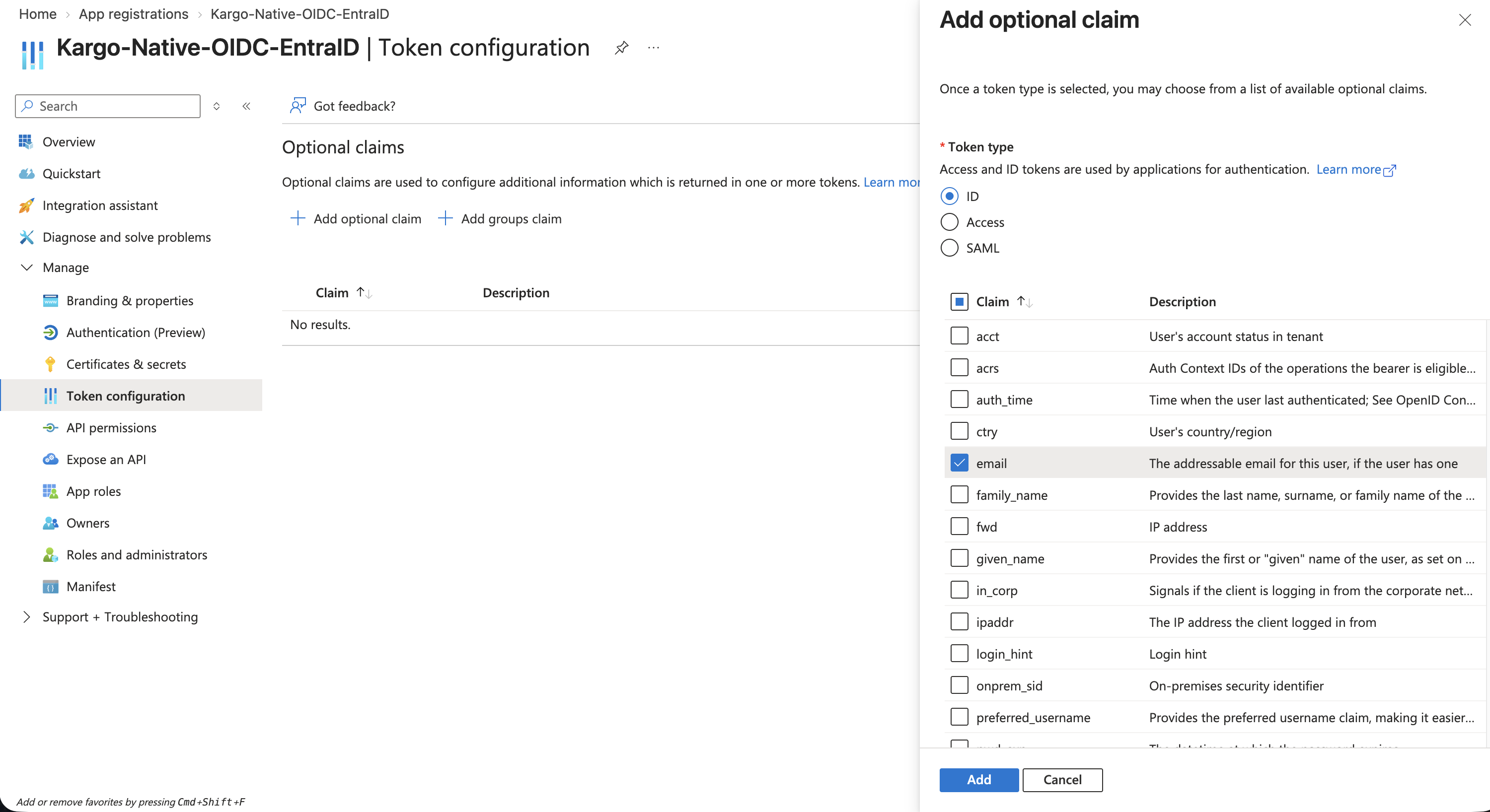 Adding the email optional claim