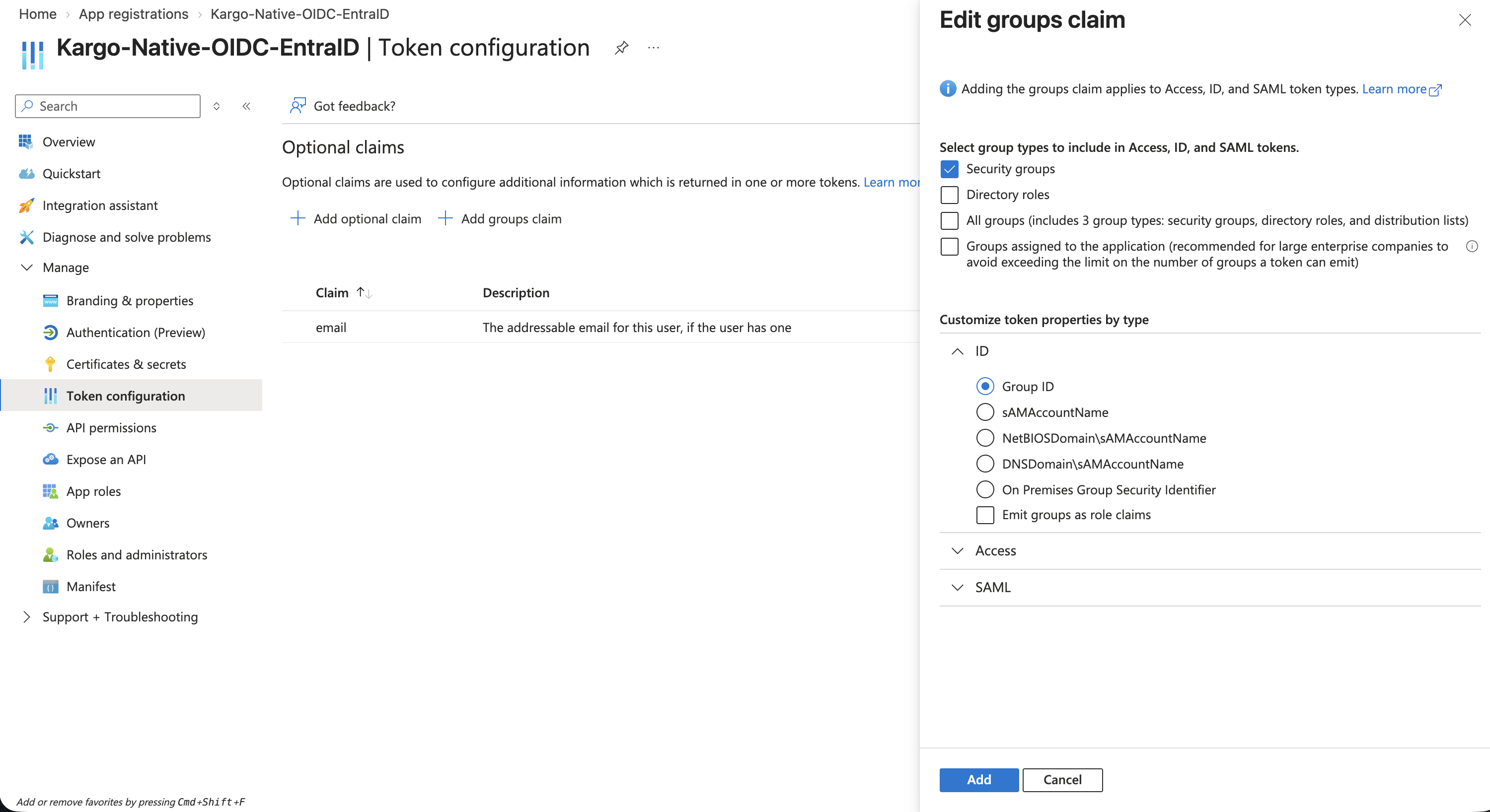 Adding the groups claim