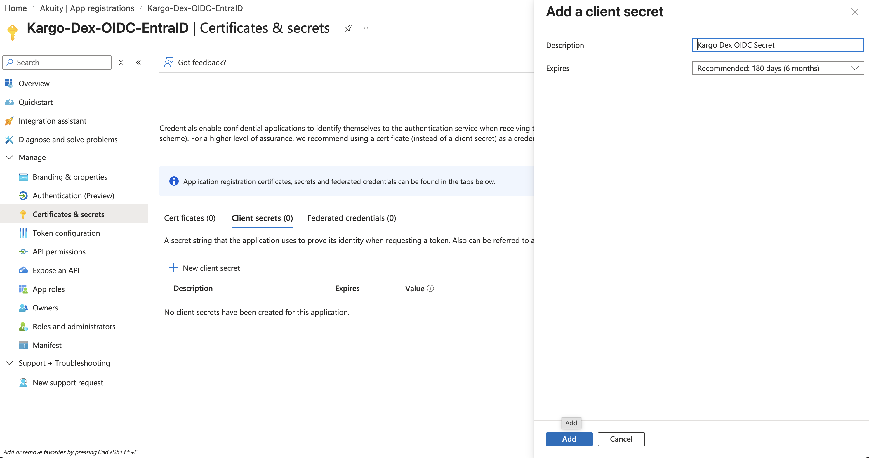 Creating a client secret