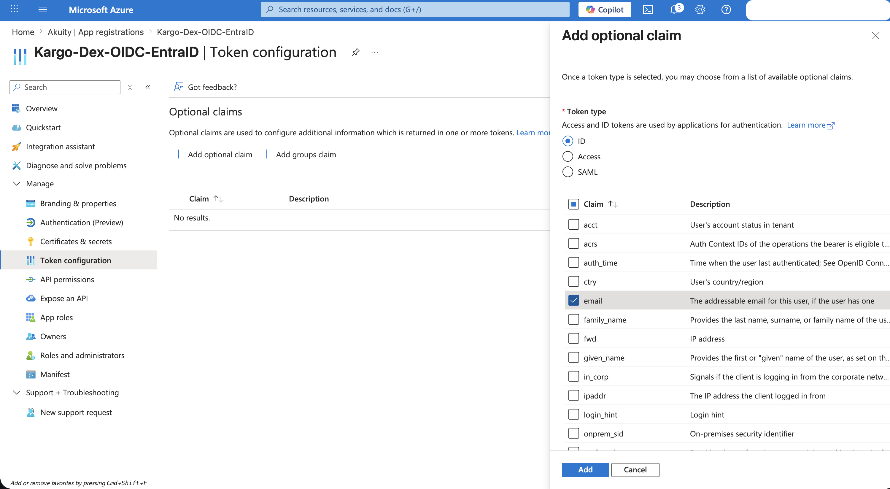 Adding the email optional claim