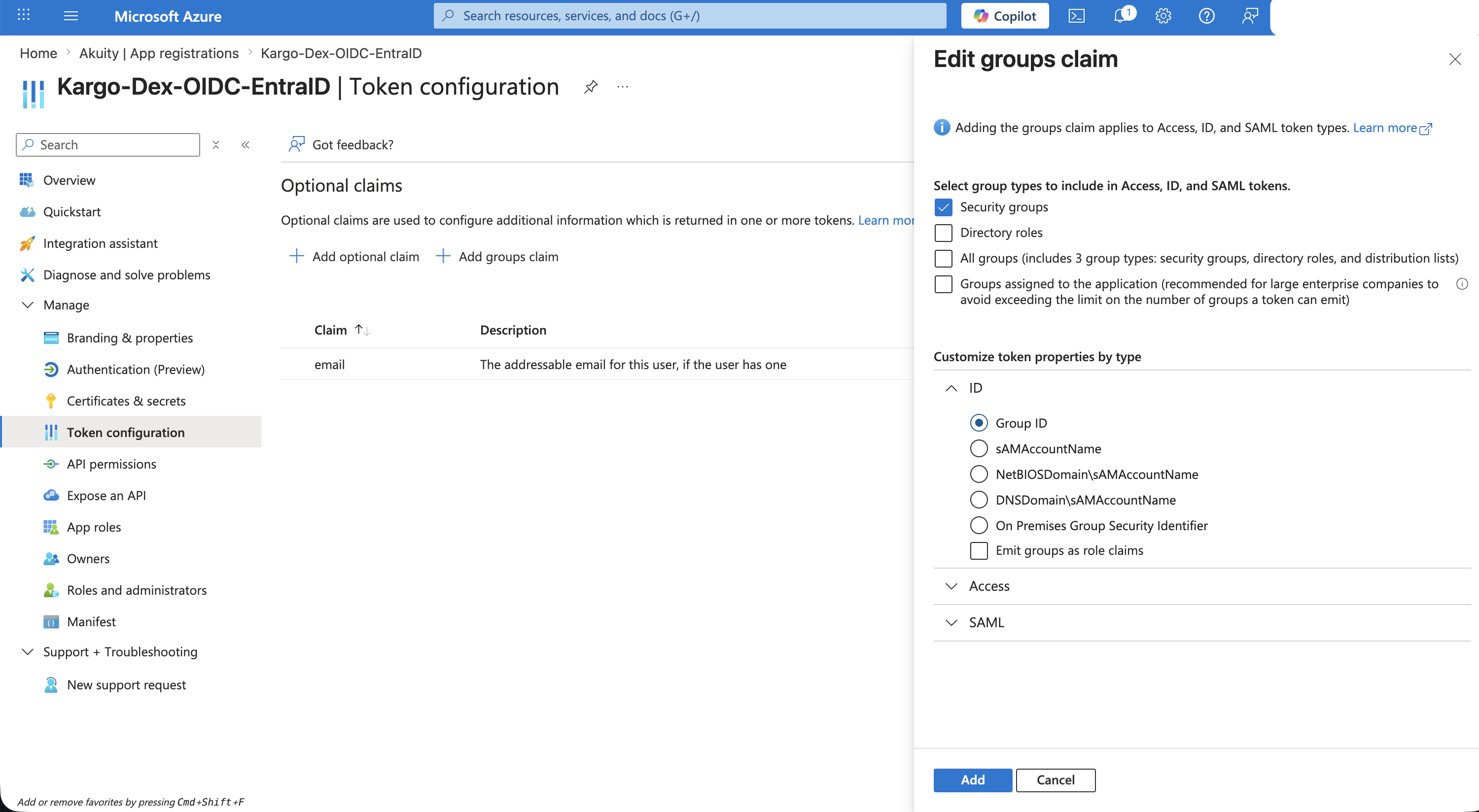 Adding the groups claim