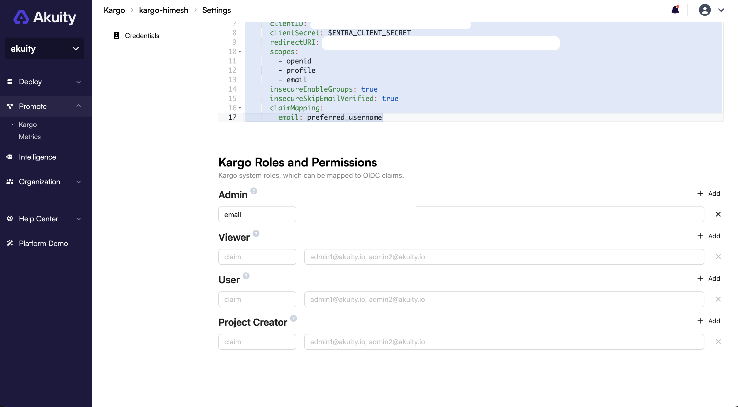 Mapping a claim to a Kargo role