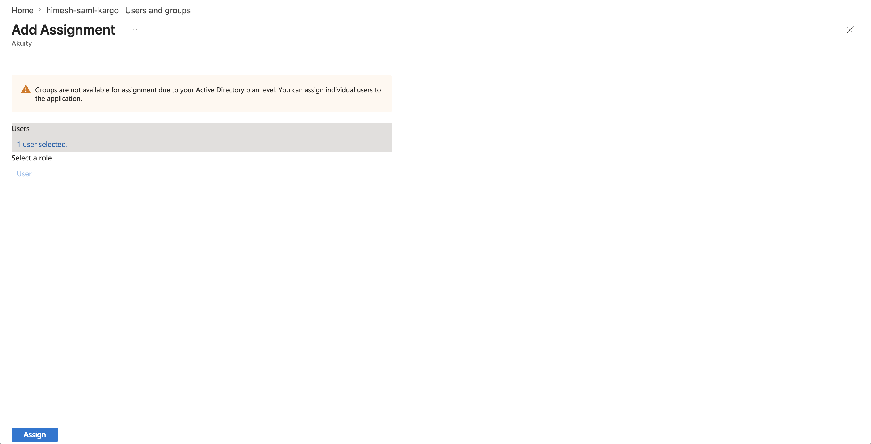Assigning users to the application