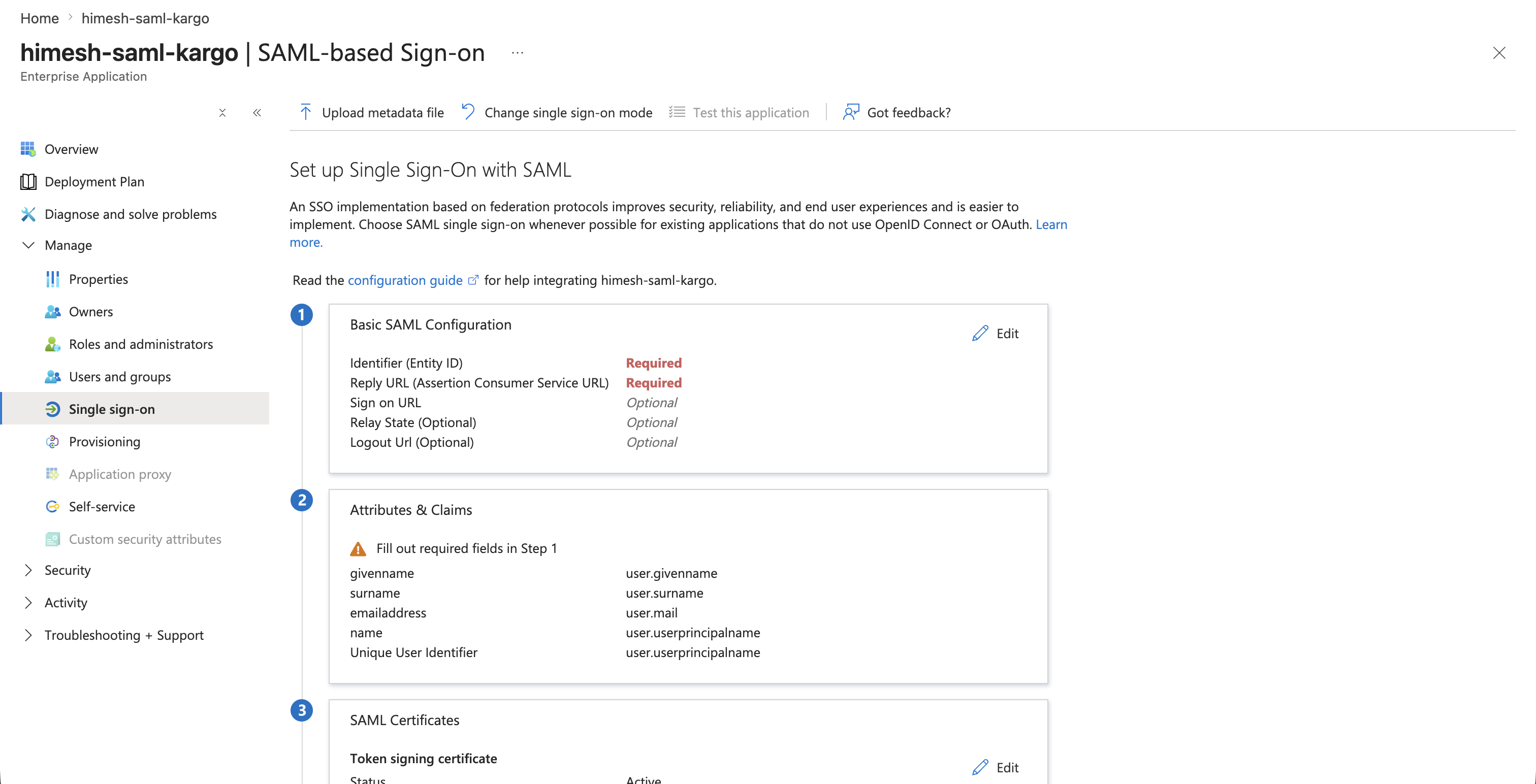 Basic SAML configuration