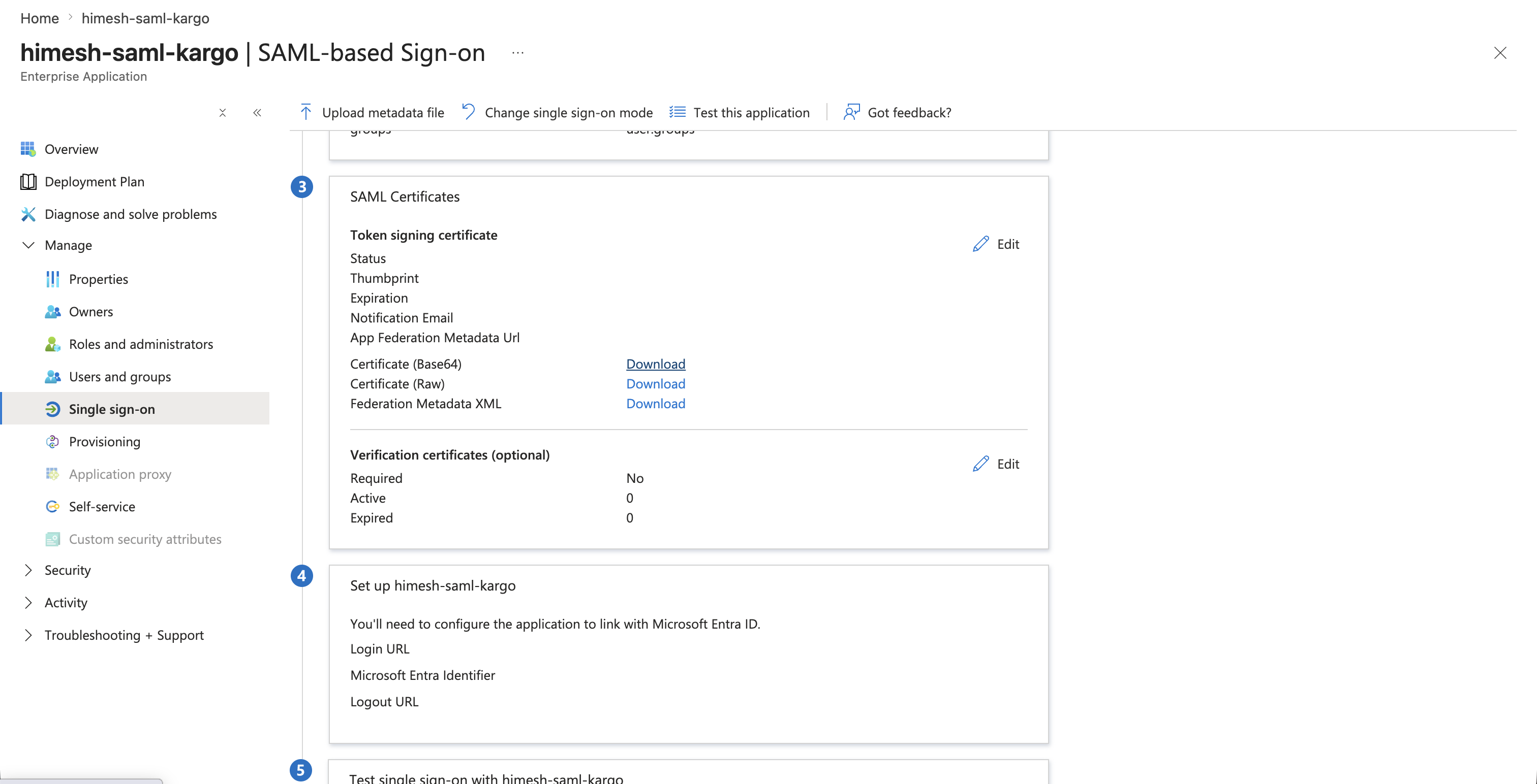 Downloading the SAML signing certificate