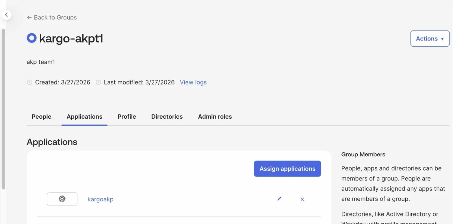 Assigning the application to the group
