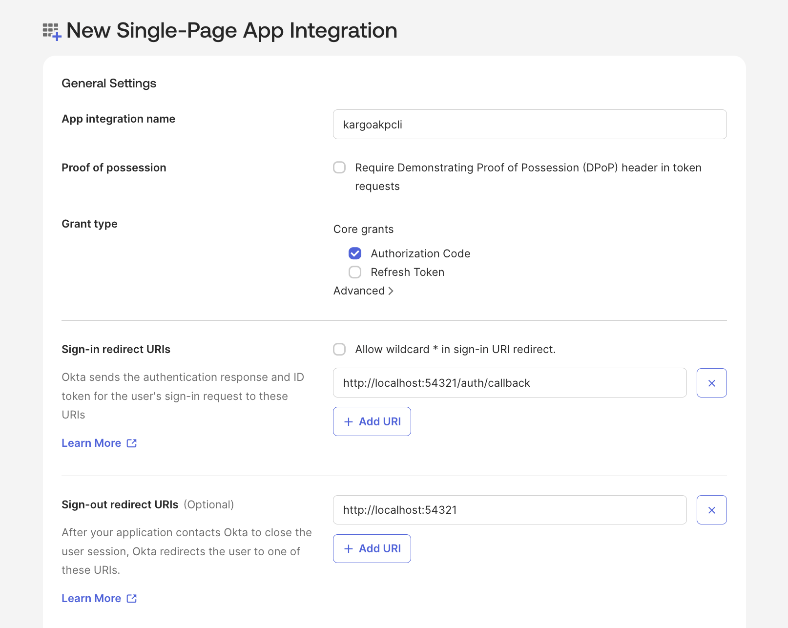 Creating the CLI app integration