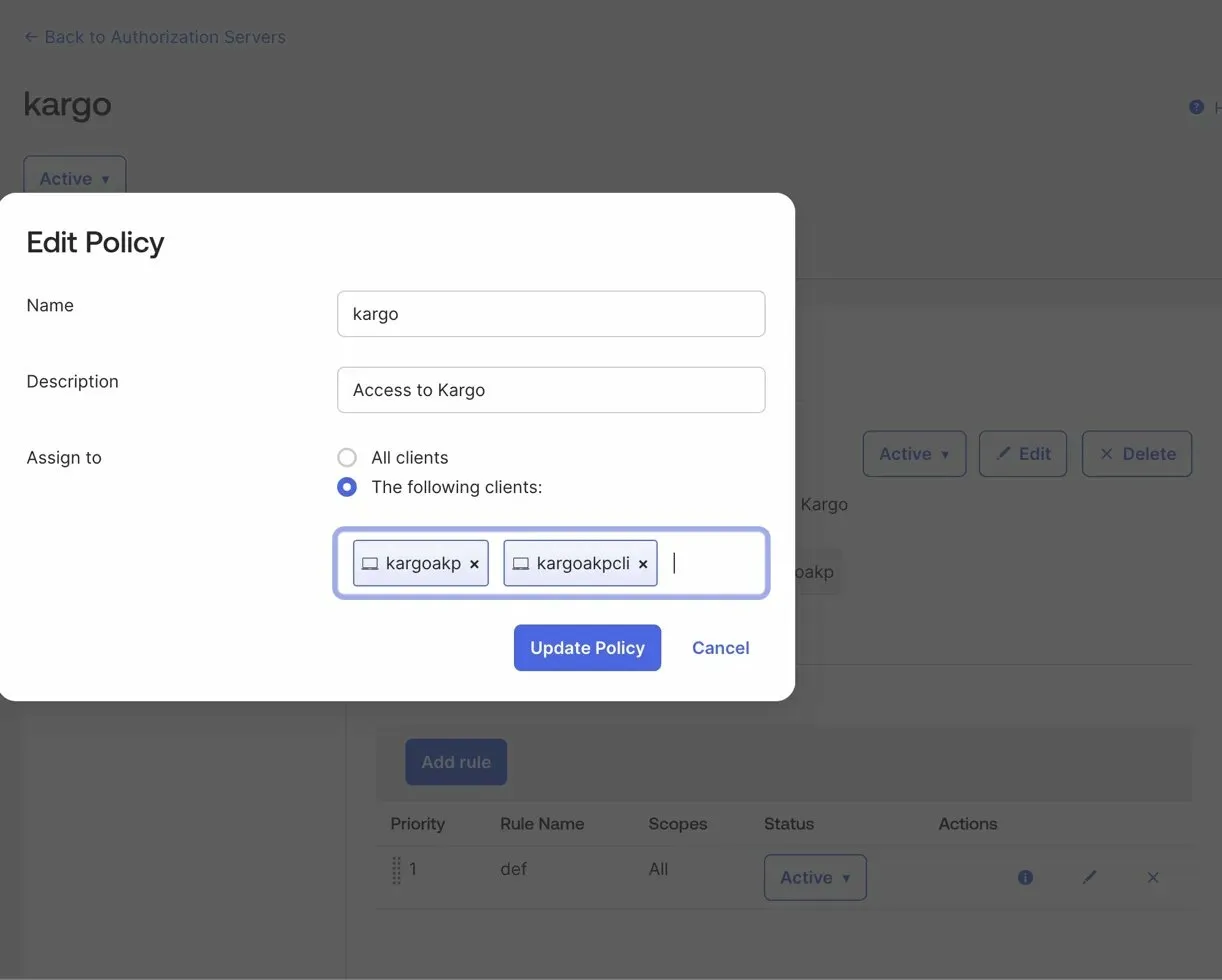 Adding the CLI client to the access policy