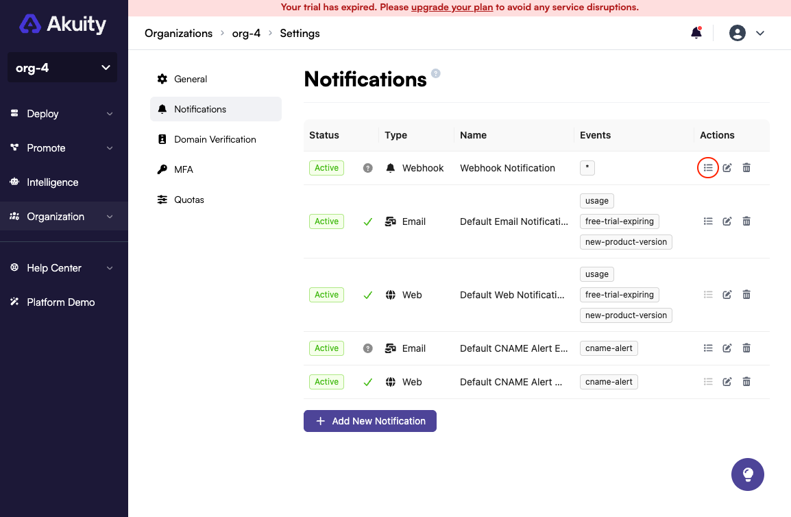 Webhook Delivery History