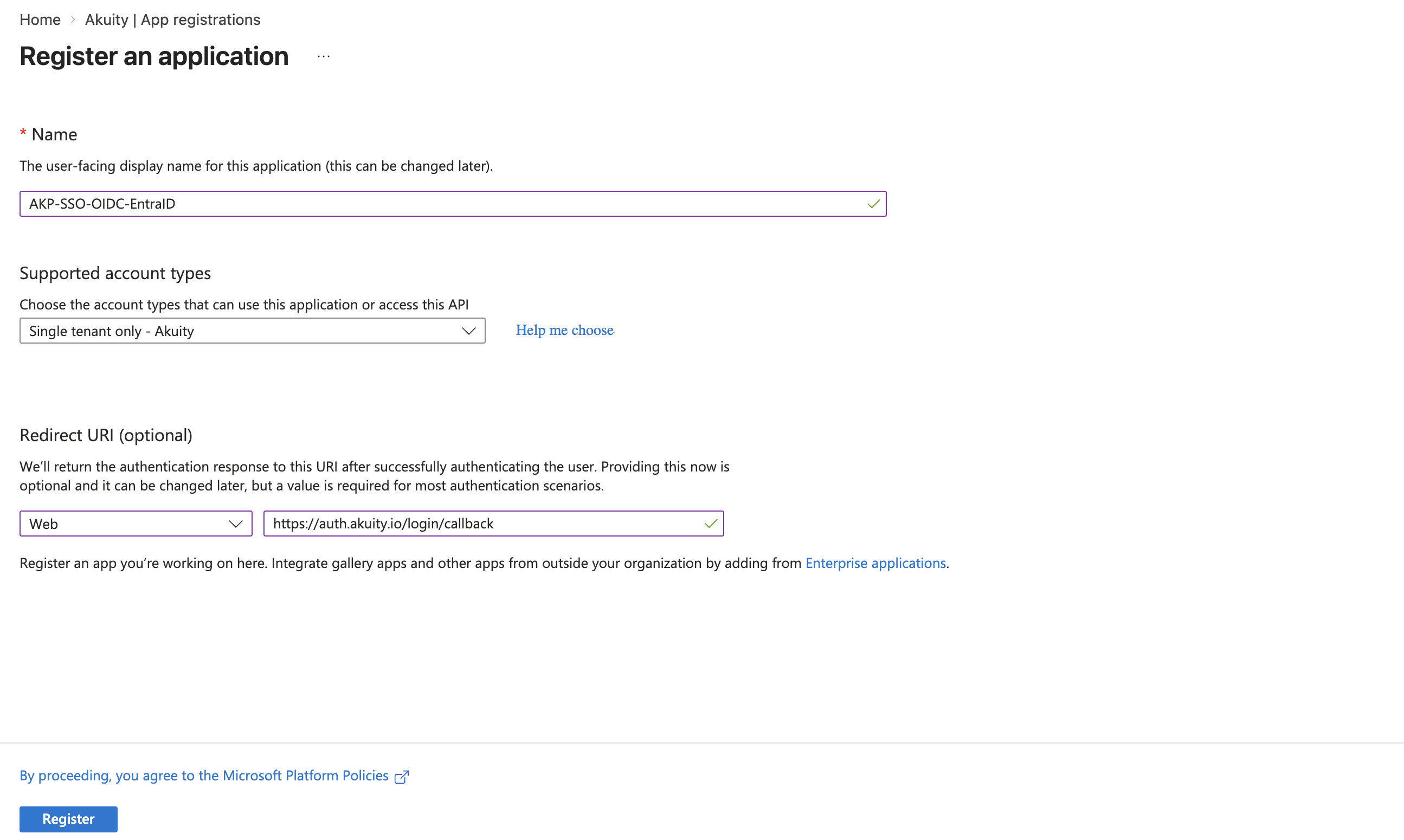 Registering the connector application