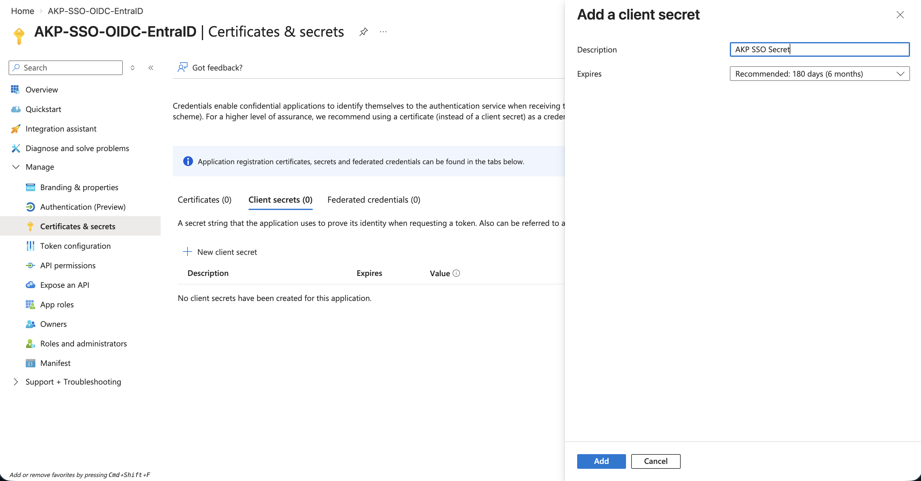 Creating a client secret