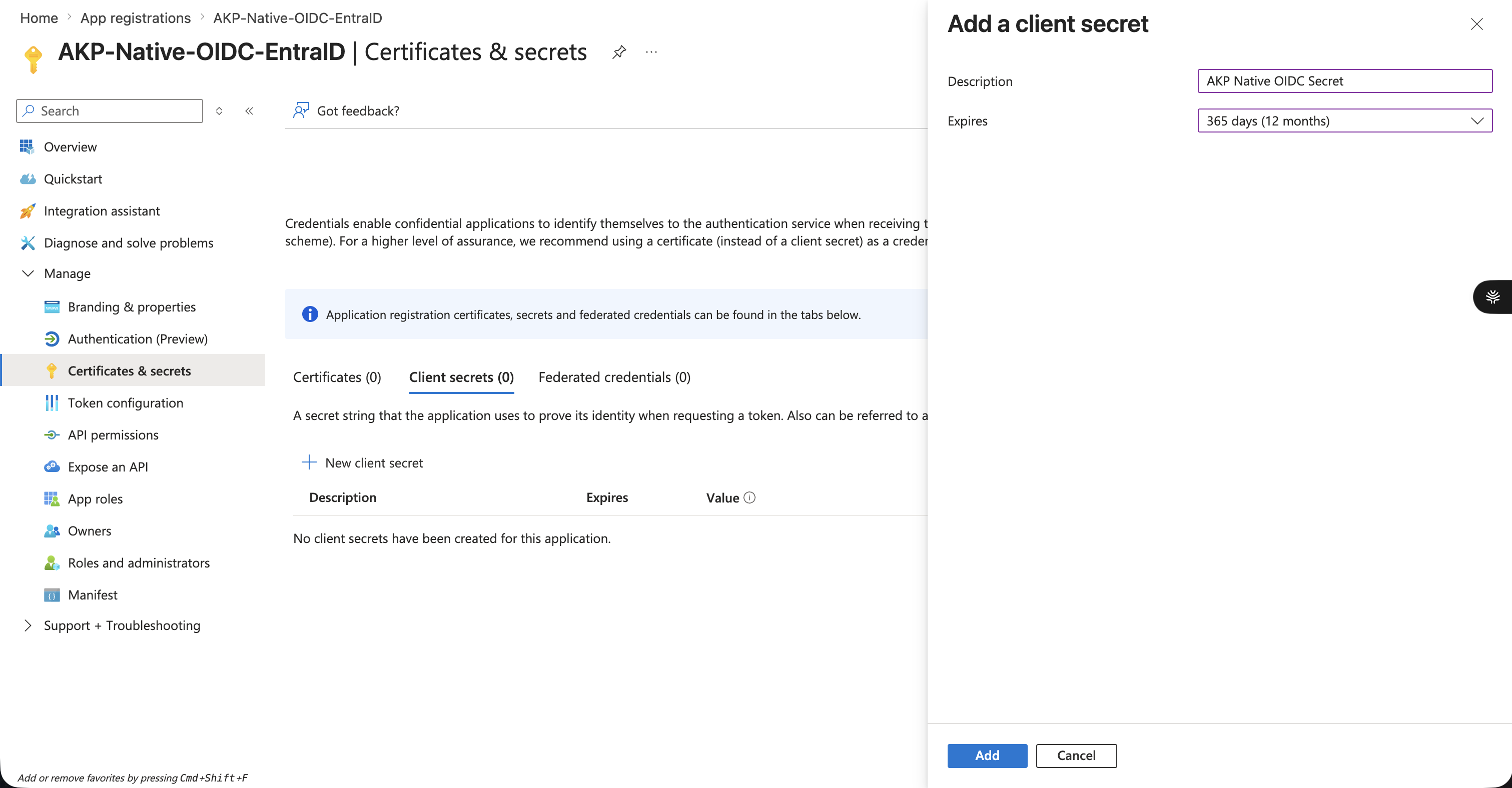 Creating a client secret