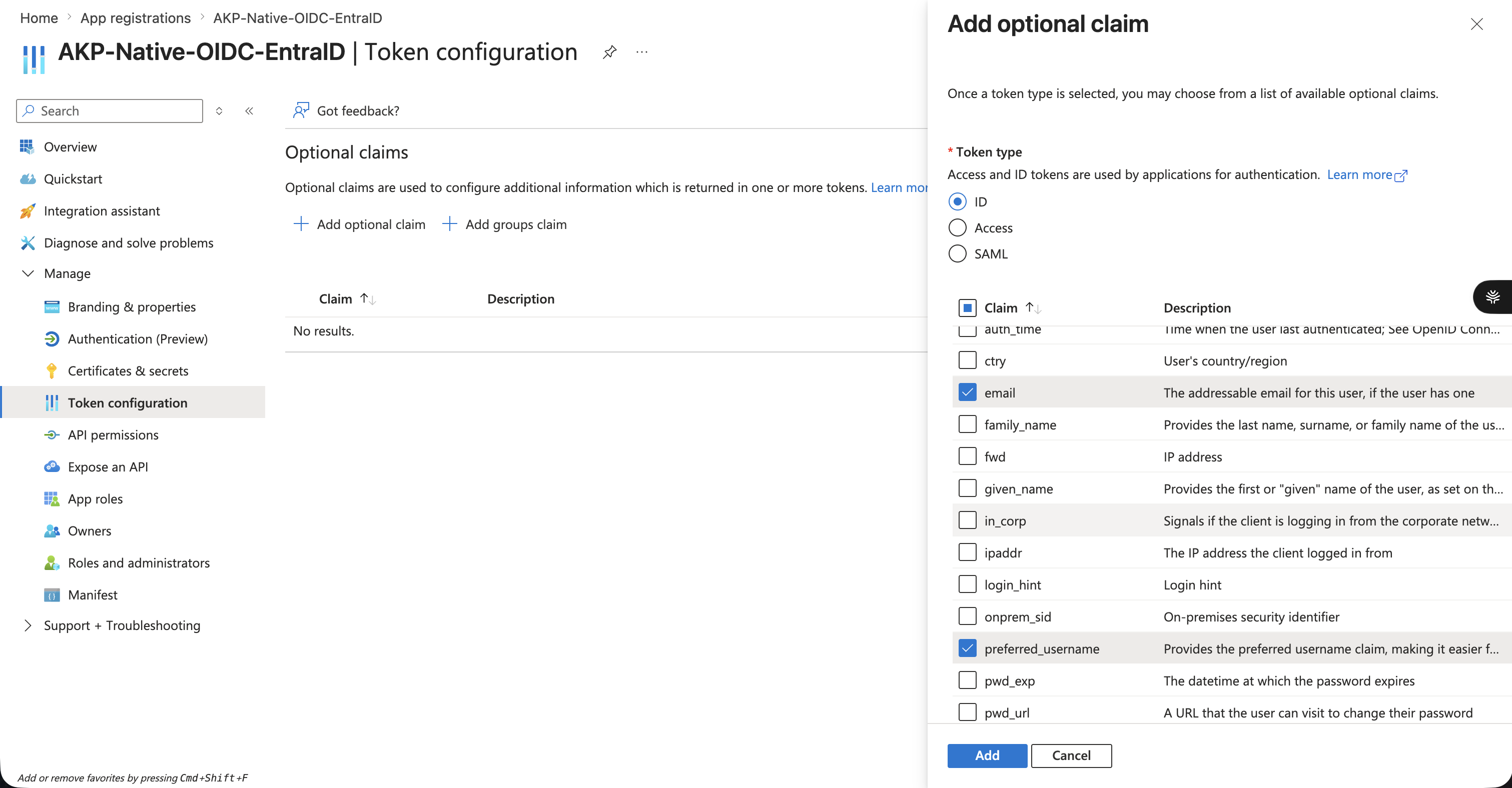 Adding the email optional claim