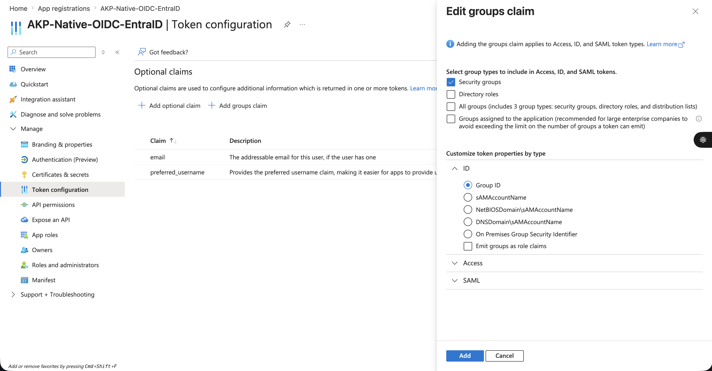Adding the groups claim