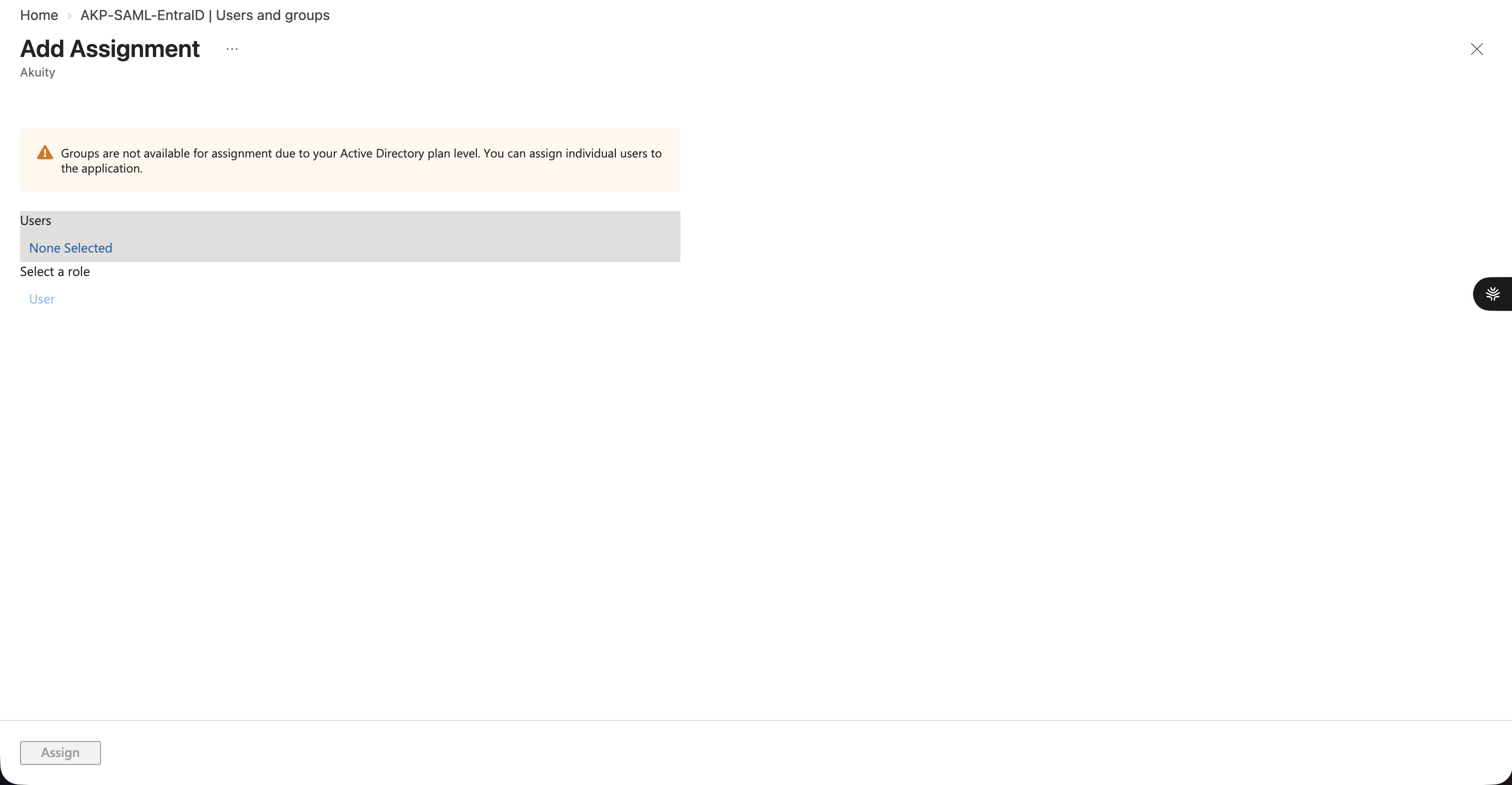 Assigning users to the application