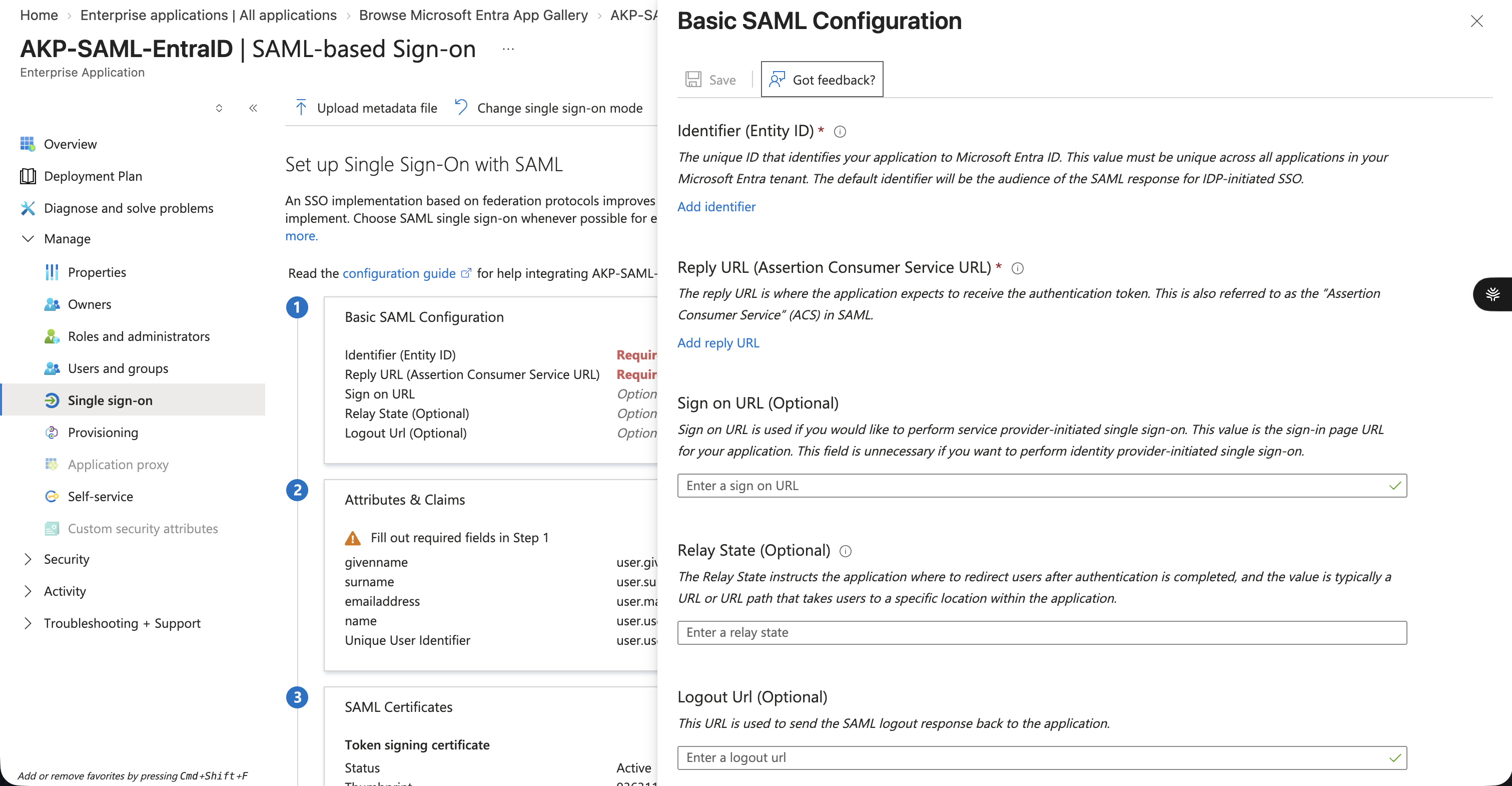 Basic SAML configuration
