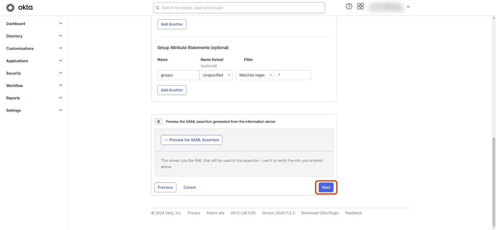 Configure SAML Next