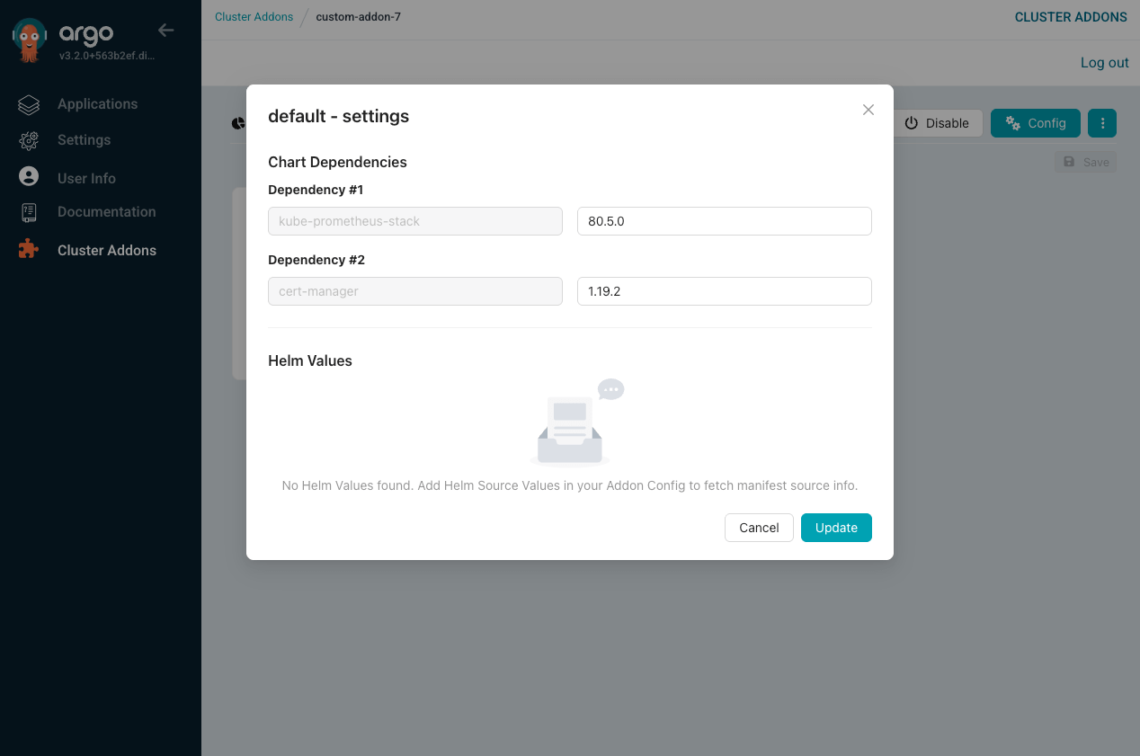 Helm Addon Settings