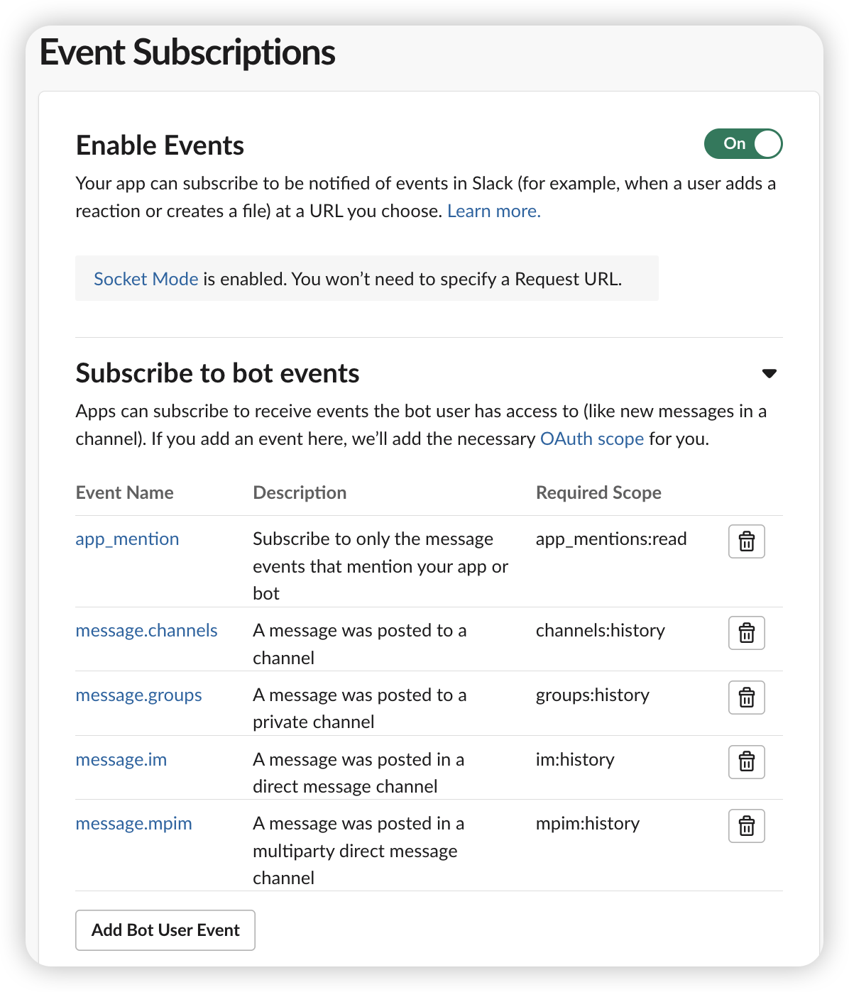 Subscribe to bot events