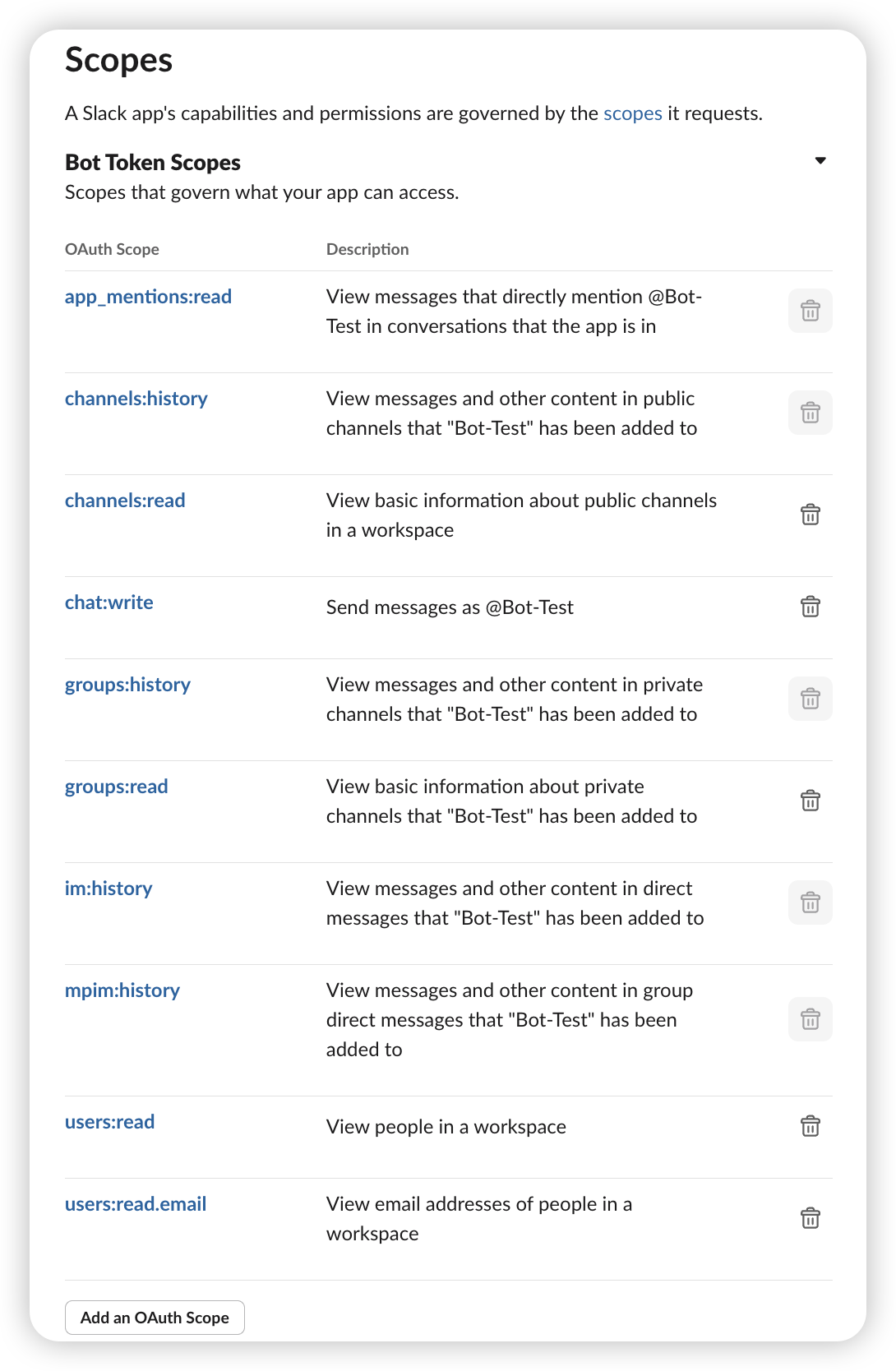 OAuth and Permissions scopes