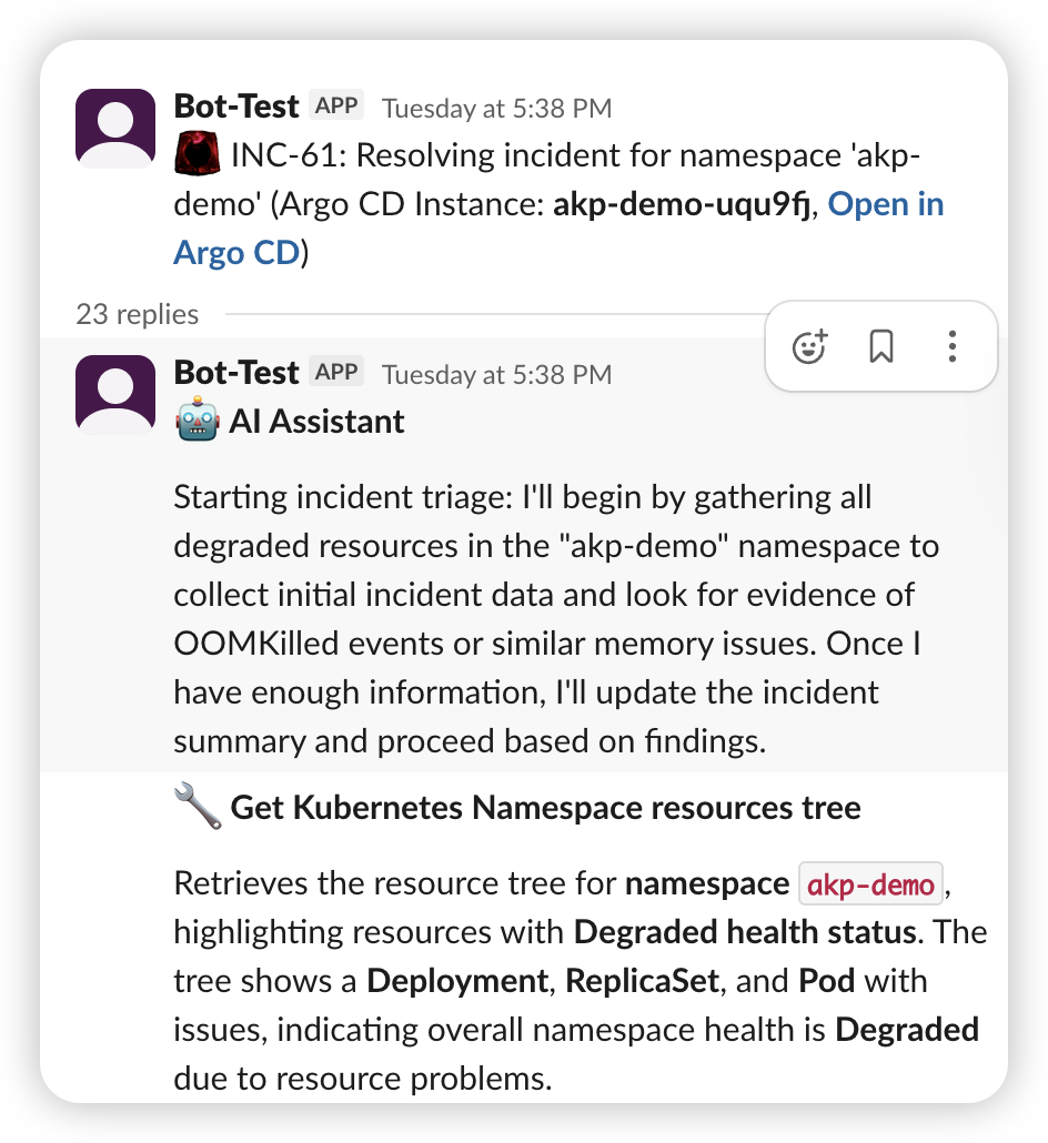 Incident update in Slack