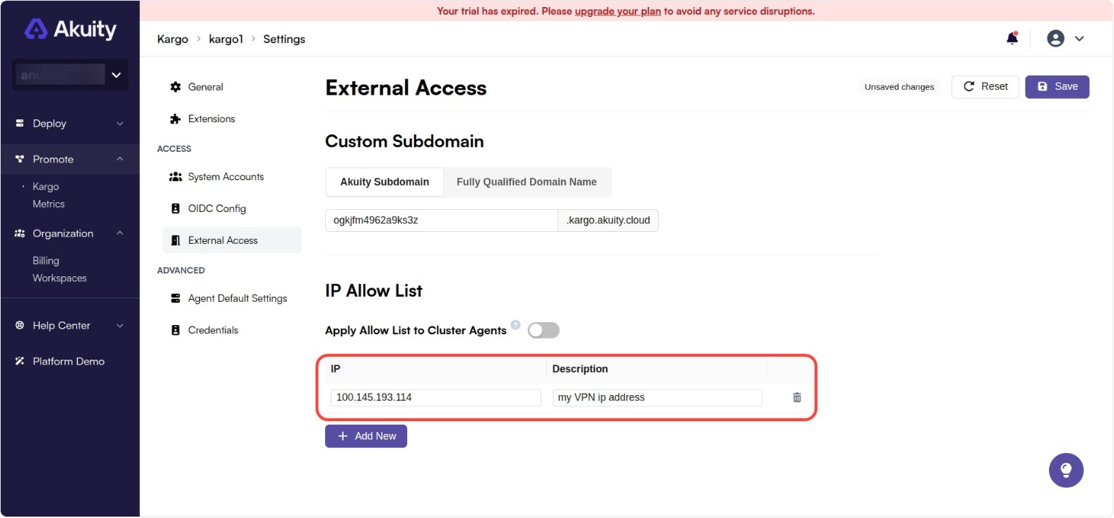 Kargo IP Allow List