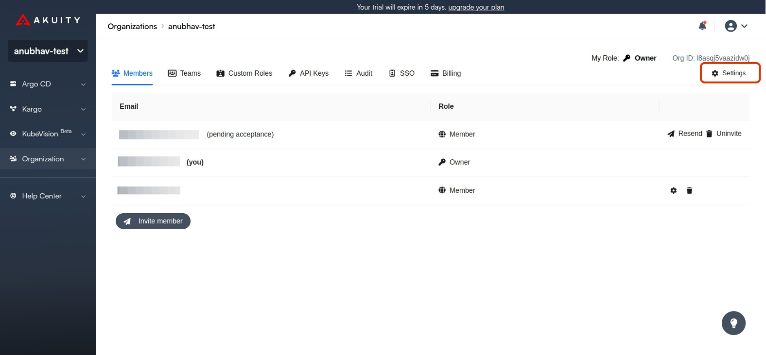 Organization Settings