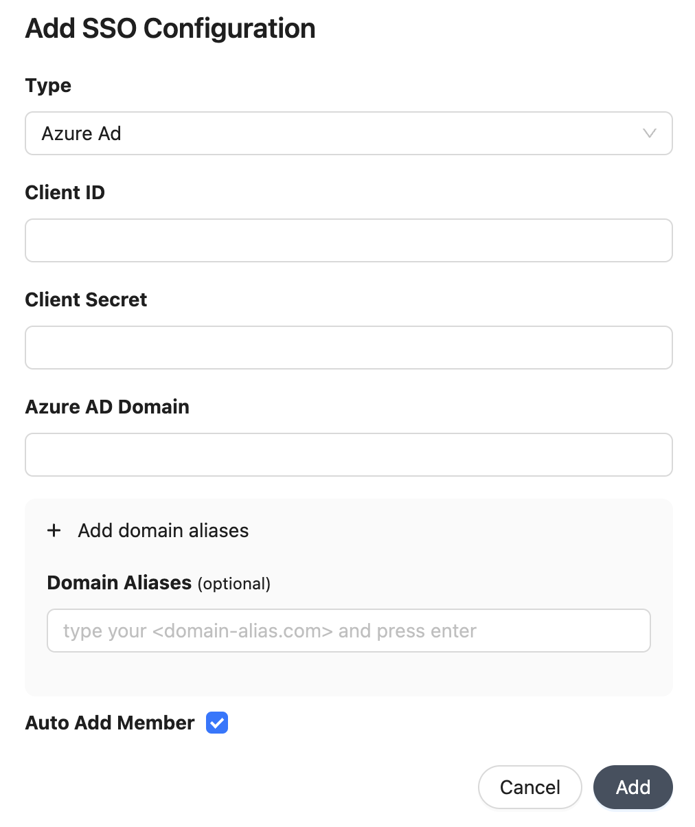 Azure SSO Settings