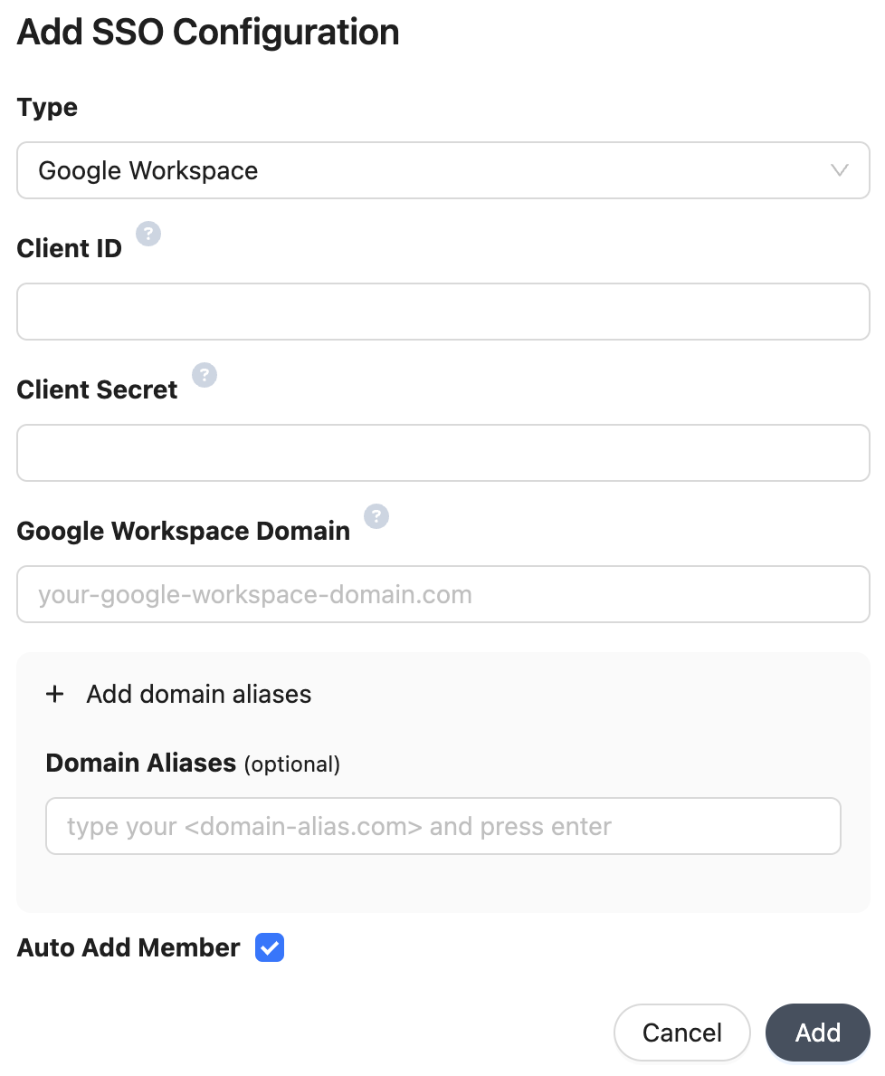 Google Workspace SSO Settings